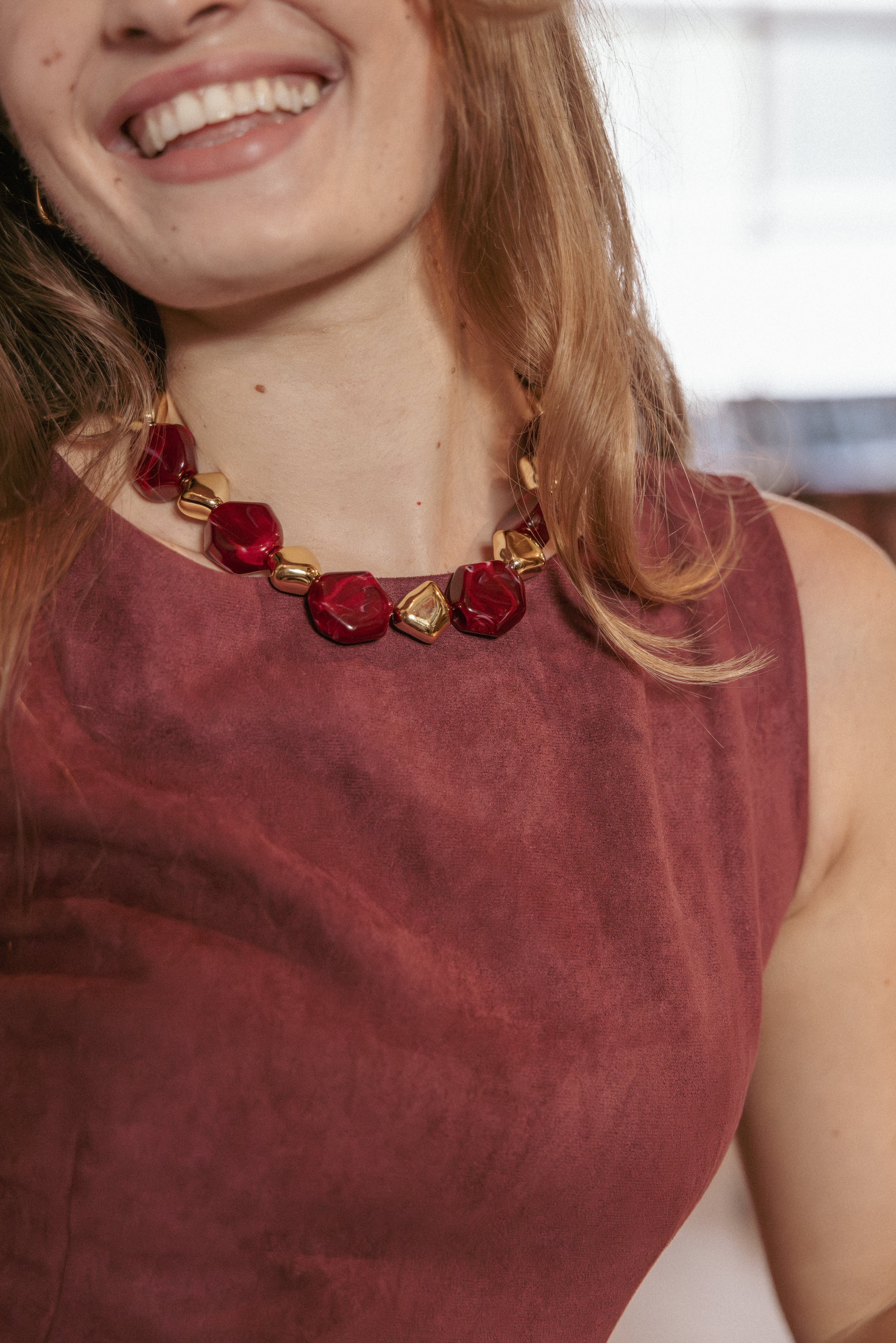 ACCESSORIES Amberlyn Beaded Necklace - Deep Red