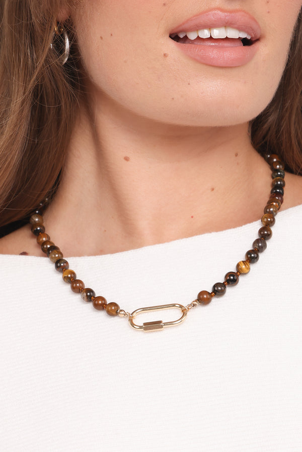 ACCESSORIES Ashtyn Beaded Gold Clasp Necklace - Brown