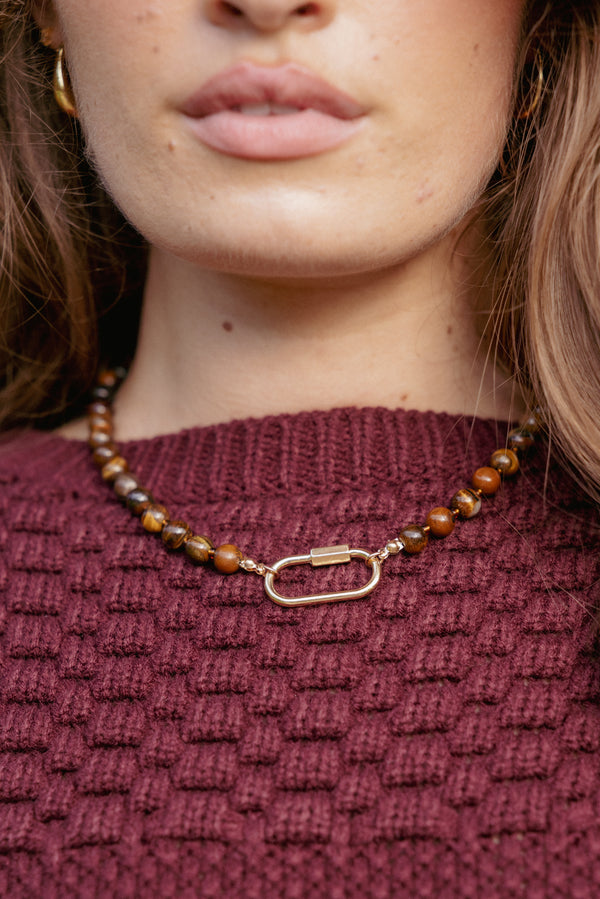 ACCESSORIES Ashtyn Beaded Gold Clasp Necklace - Brown