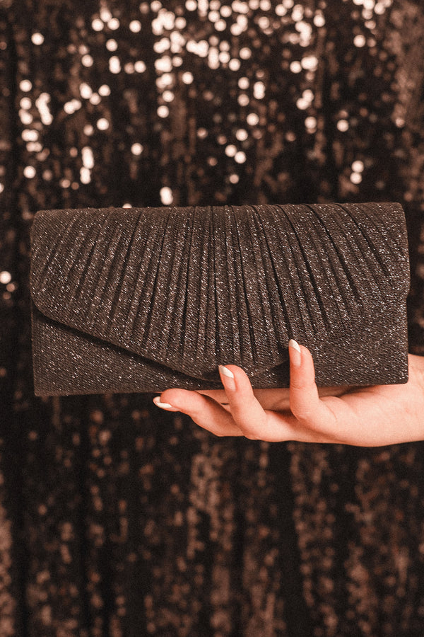 ACCESSORIES @Audrina Clutch - Black Sparkle