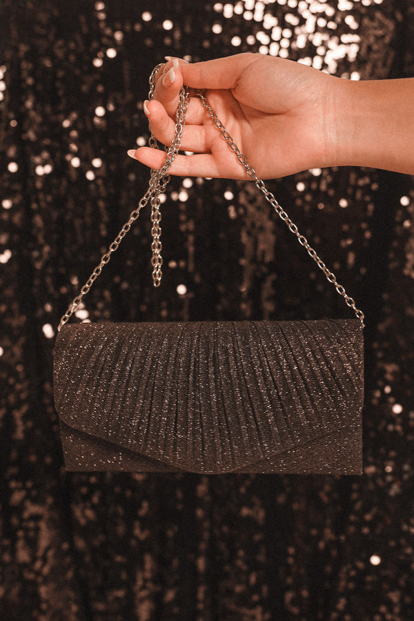 ACCESSORIES @Audrina Clutch - Black Sparkle