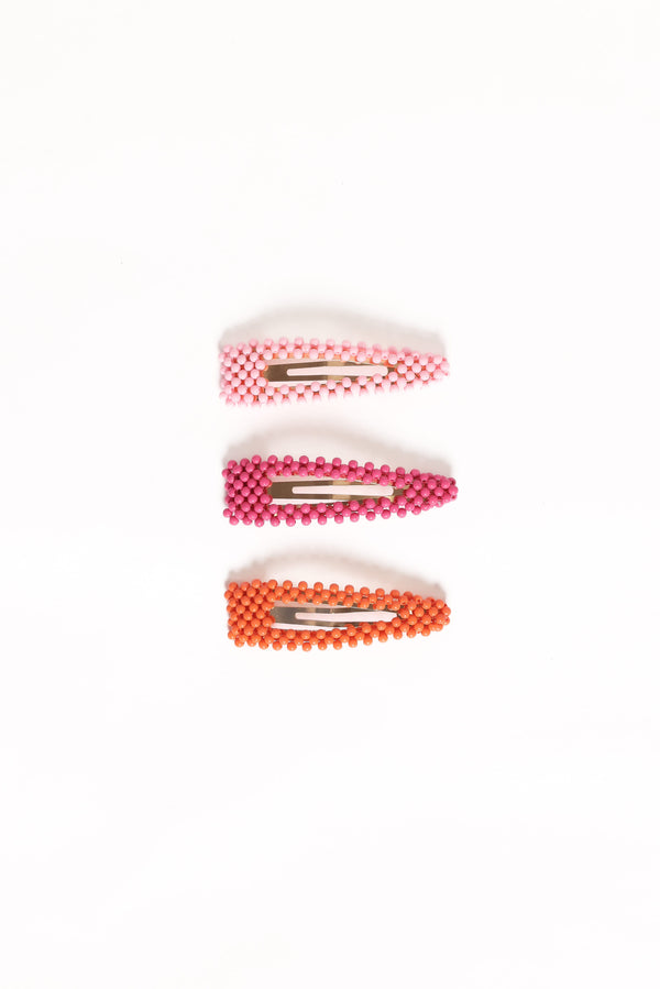 ACCESSORIES Billie 3 Pack Hair Clips - Pink/Orange