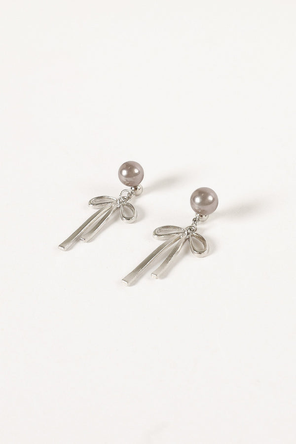 ACCESSORIES @Elena Bow Earrings - Silver