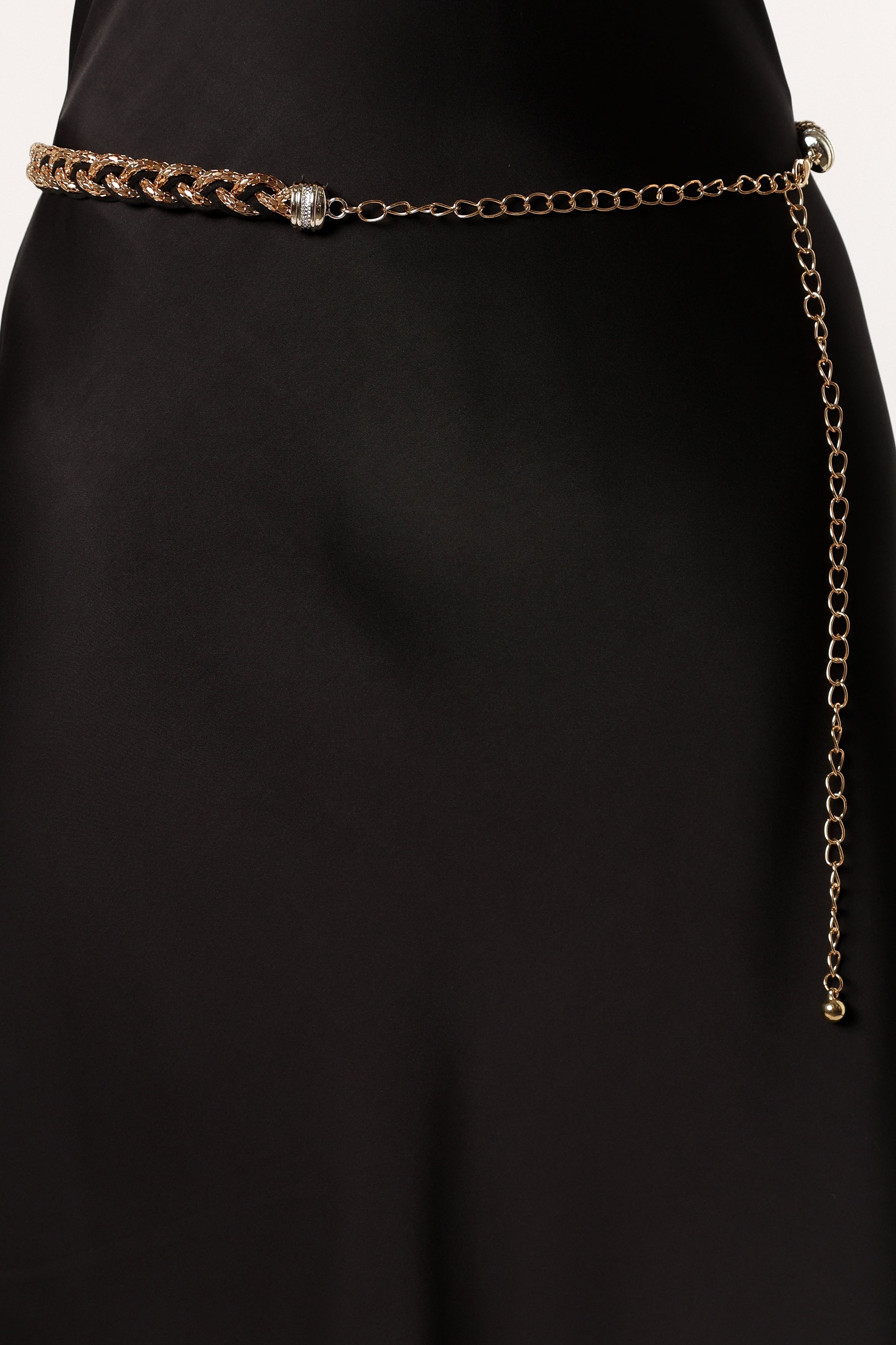 ACCESSORIES @Harper Plaited Belt - Gold Black