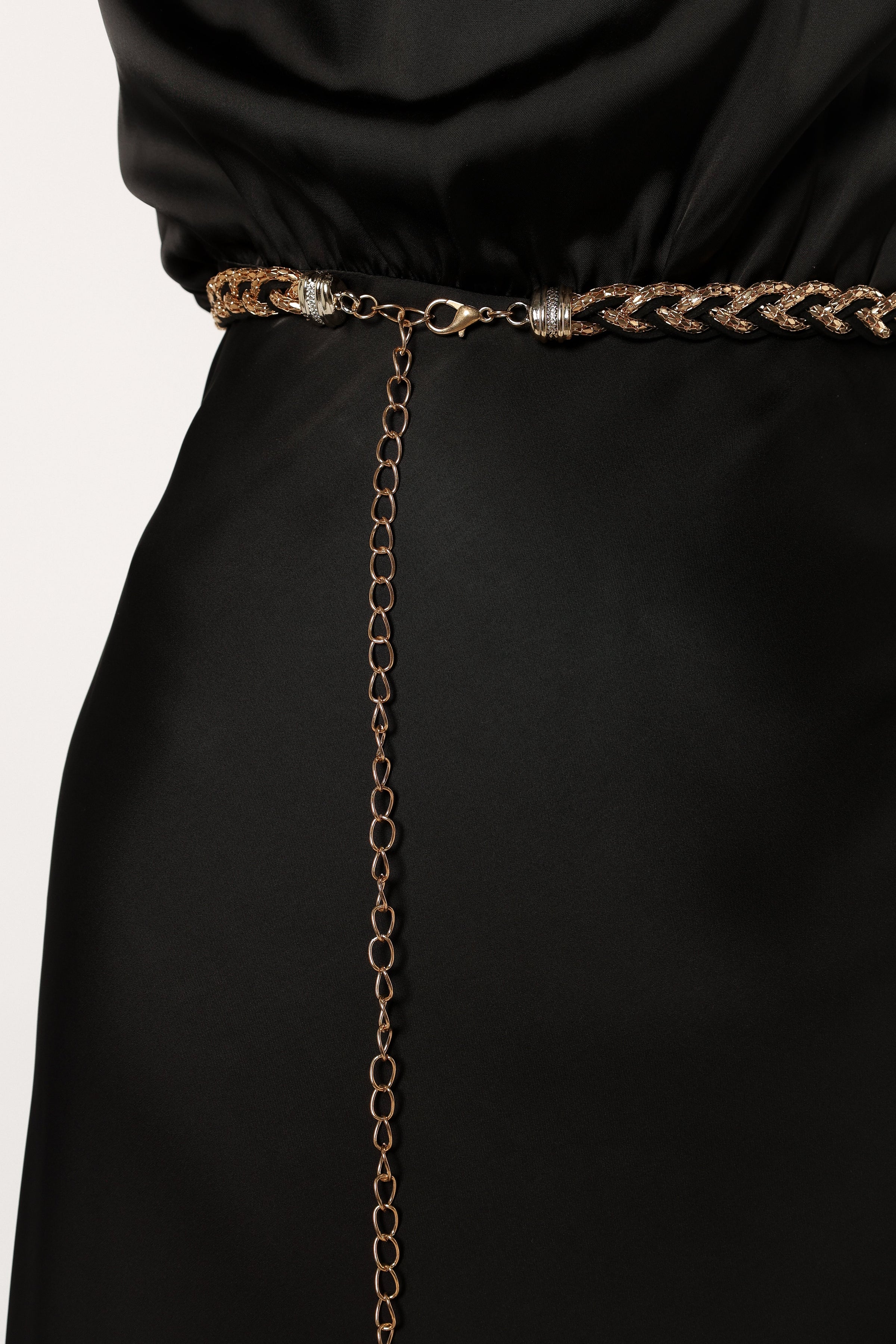 ACCESSORIES @Harper Plaited Belt - Gold Black