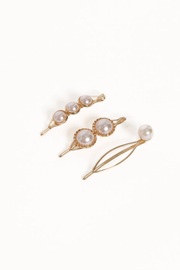 ACCESSORIES Henrietta Hair Clip Set - Gold/Pearl