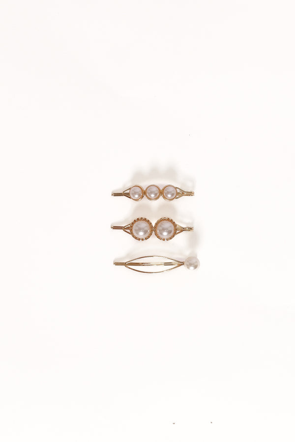 ACCESSORIES Henrietta Hair Clip Set - Gold/Pearl