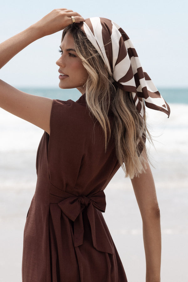 ACCESSORIES Lara Hair Scarf - Chocolate/White