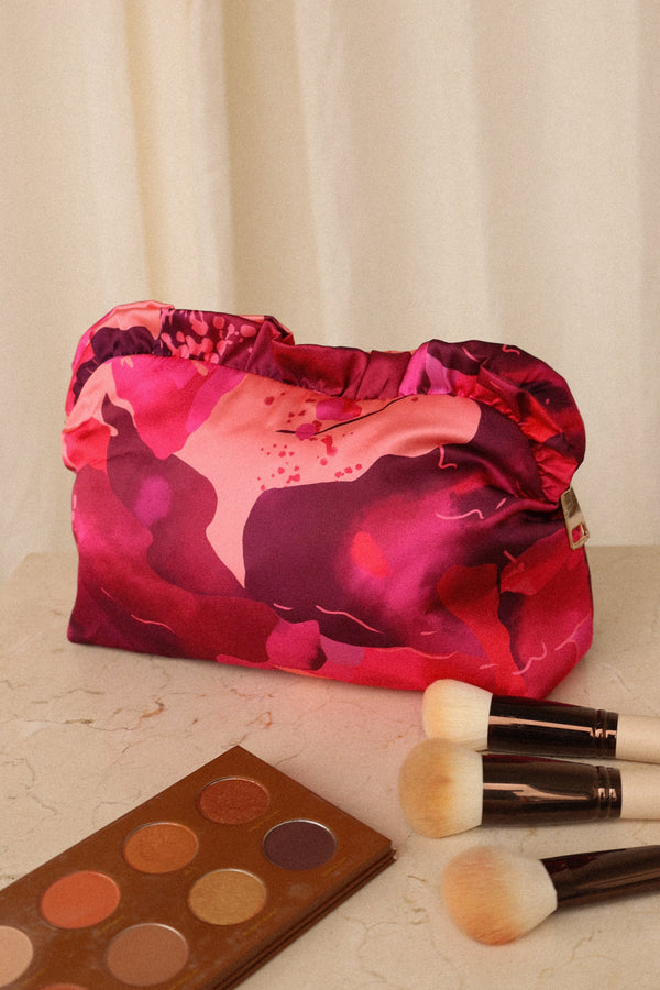 ACCESSORIES @Large Satin Floral Ruffle Pouch - Floral