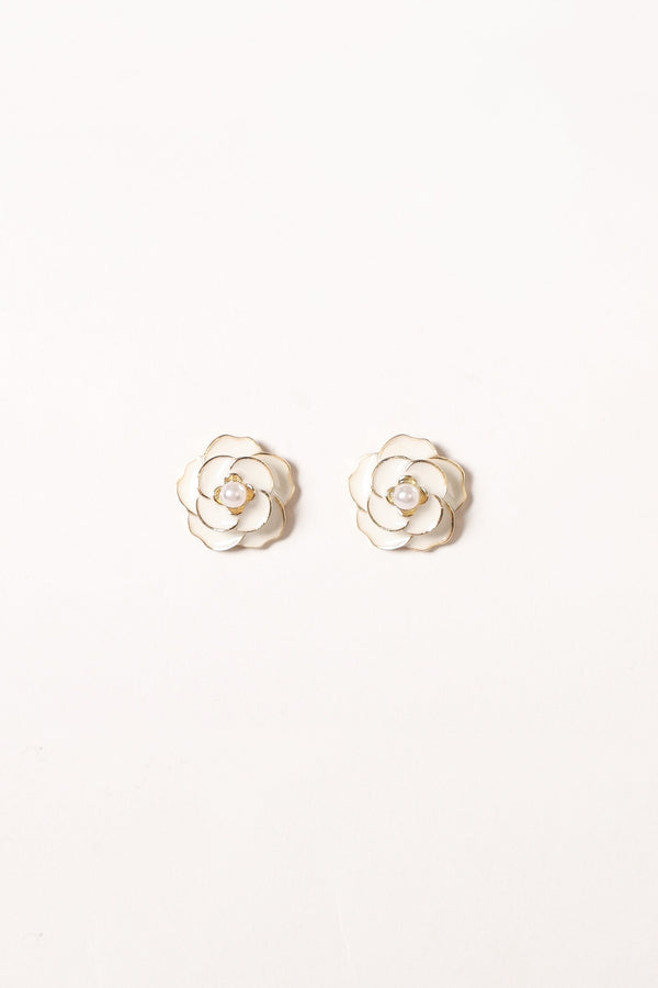 ACCESSORIES @Reina Flower Earrings - Gold/White