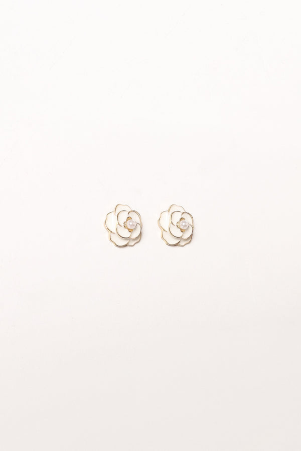 ACCESSORIES @Reina Flower Earrings - Gold/White