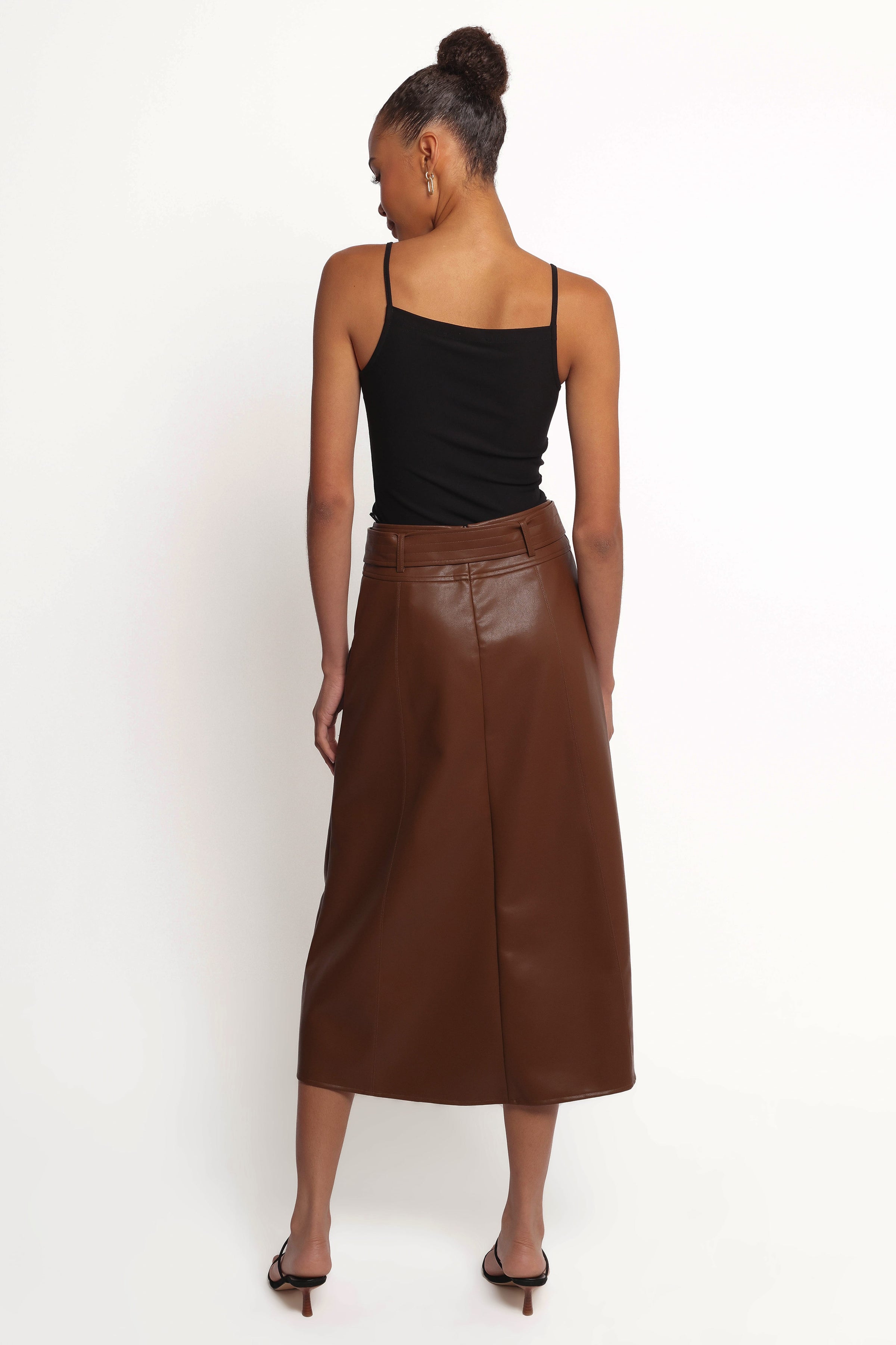 BOTTOMS Adaline Faux Leather Midi Skirt - Brown