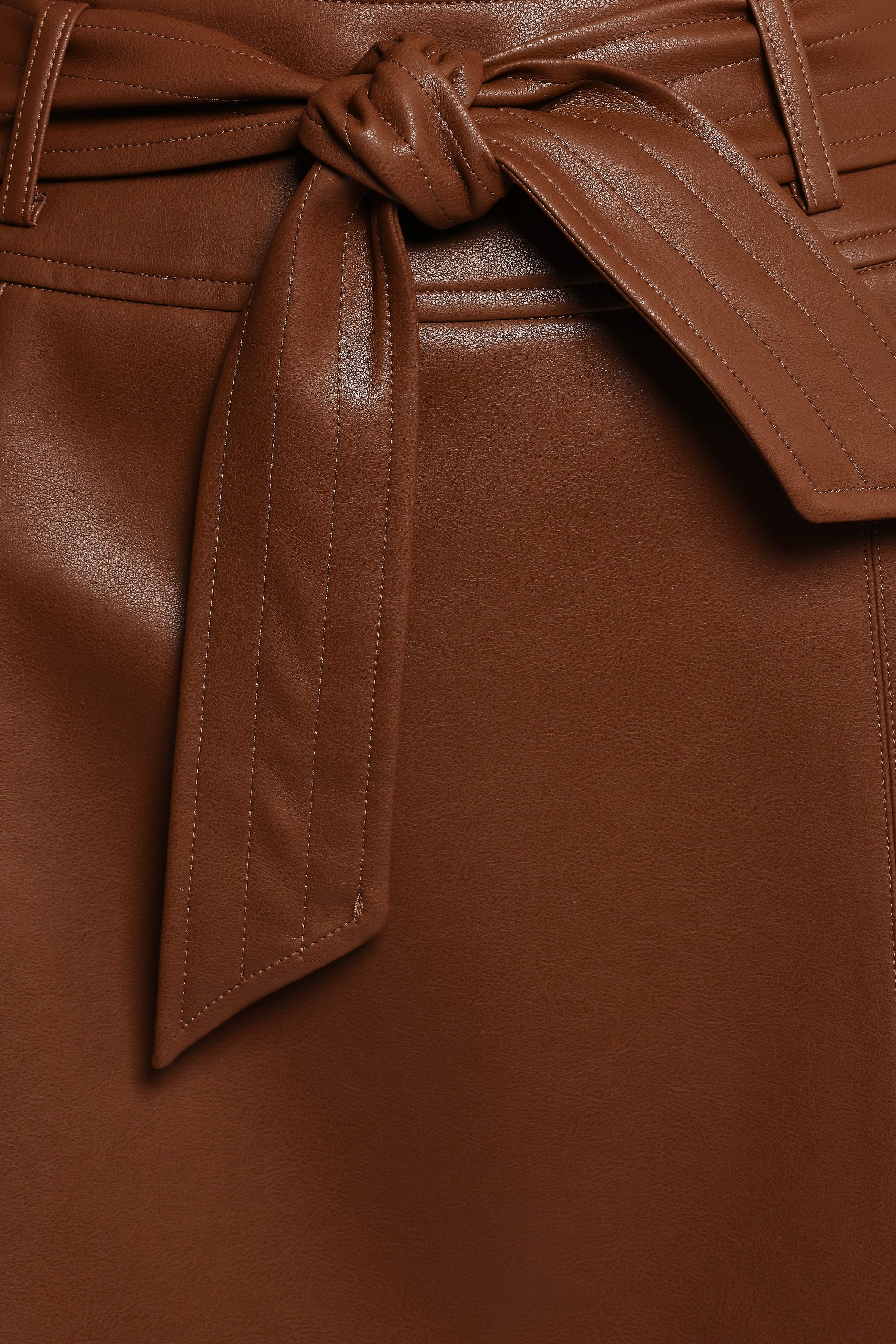 BOTTOMS Adaline Faux Leather Midi Skirt - Brown