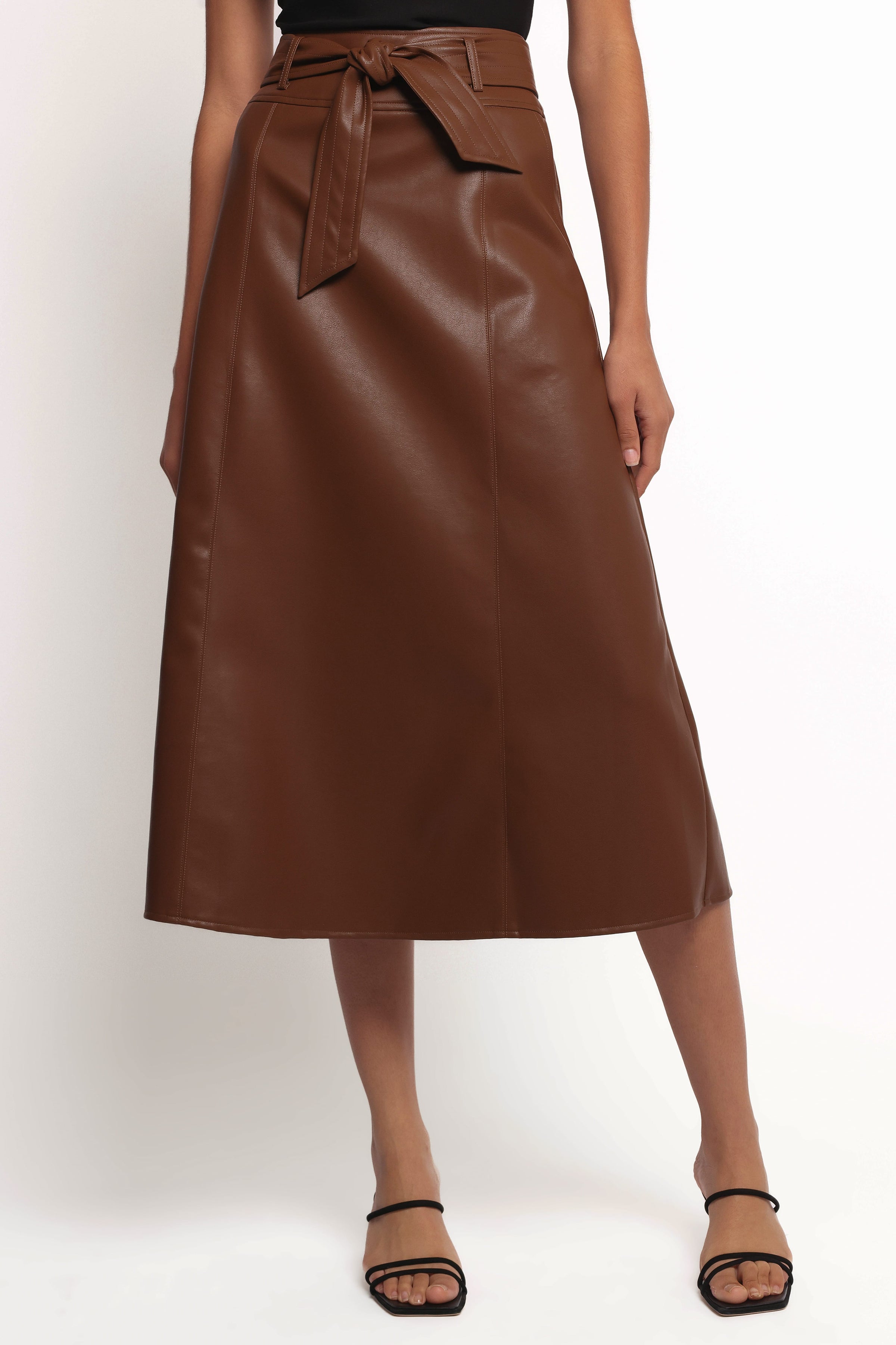 BOTTOMS Adaline Faux Leather Midi Skirt - Brown