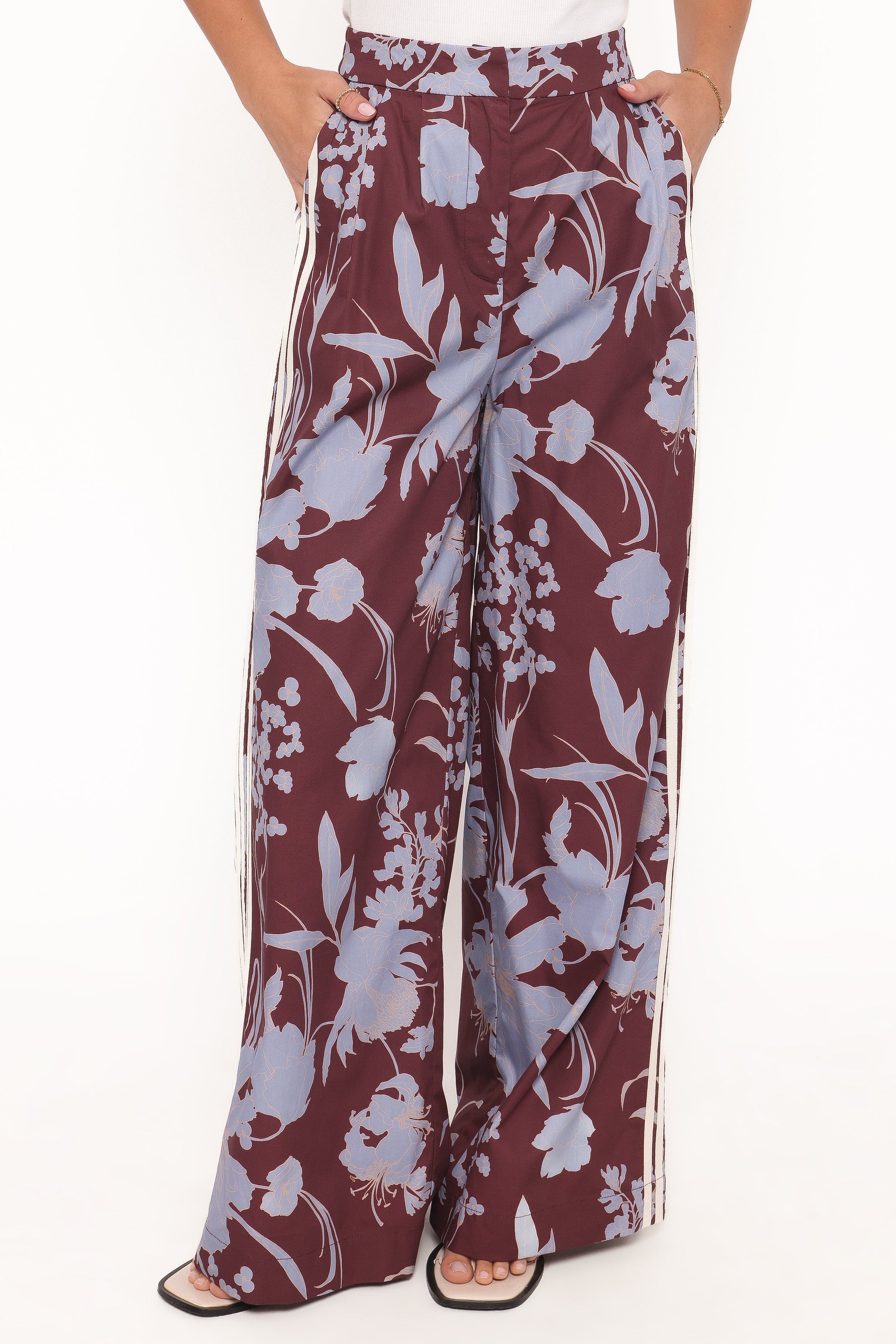 BOTTOMS Aine Wide Leg Tailored Pant - Burgundy Floral