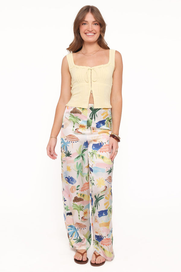 BOTTOMS Alba Wide Leg Pant - Cream Resort Isle