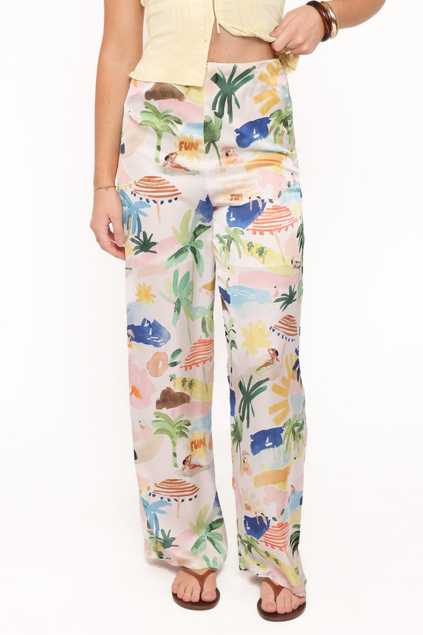 BOTTOMS Alba Wide Leg Pant - Cream Resort Isle
