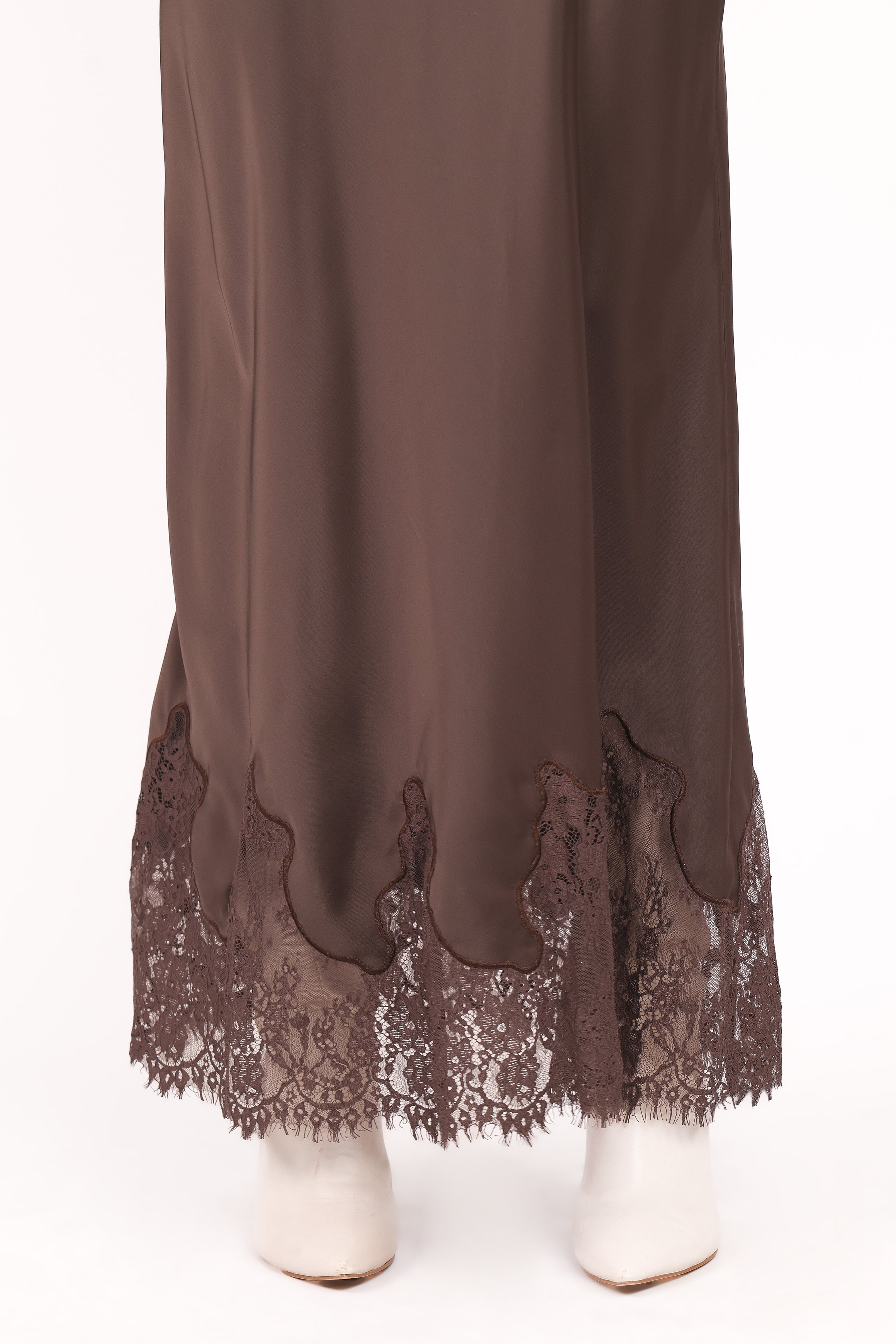 BOTTOMS Alira Lace Trim Midi Skirt - Brown
