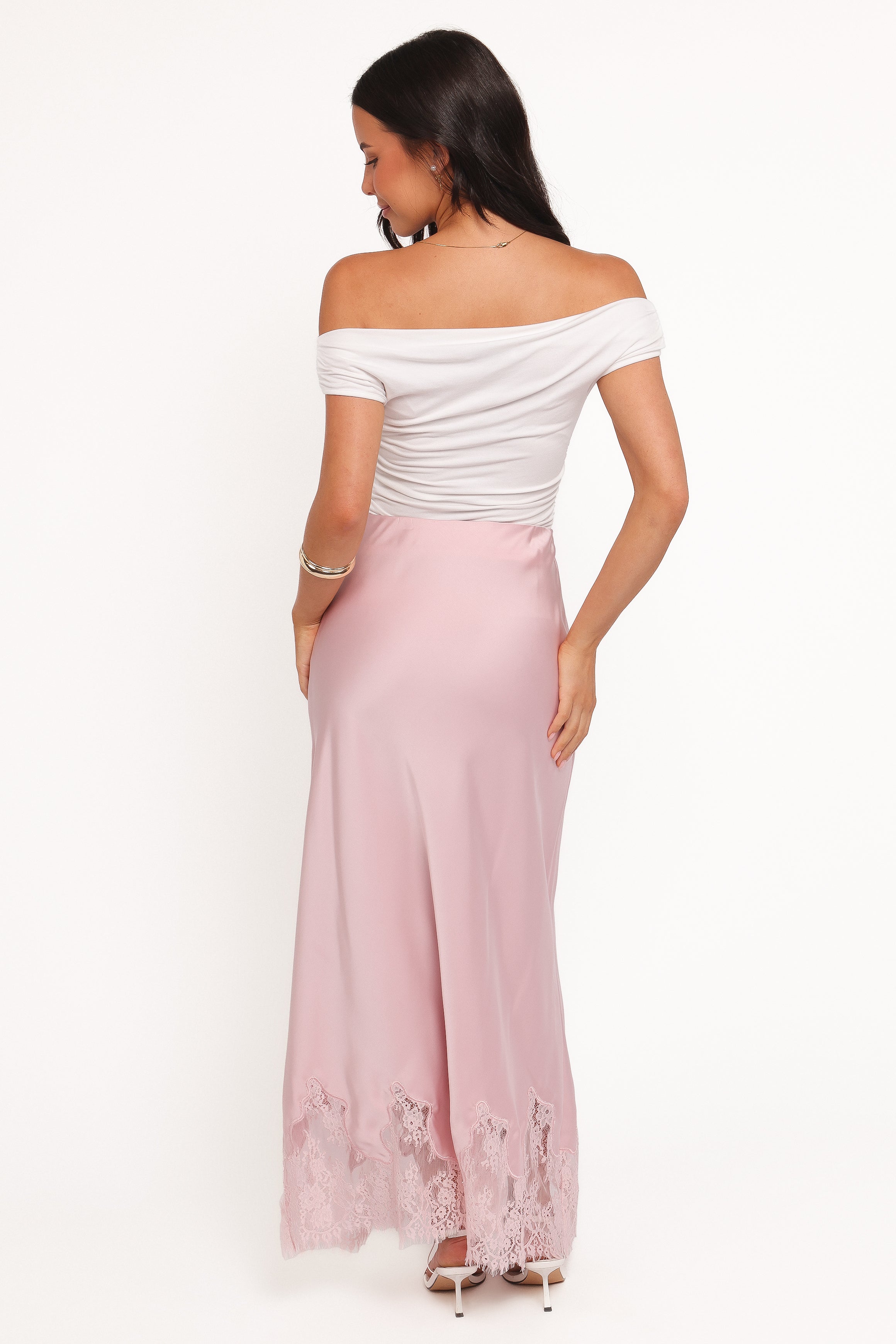 BOTTOMS Alira Lace Trim Midi Skirt - Pale Pink