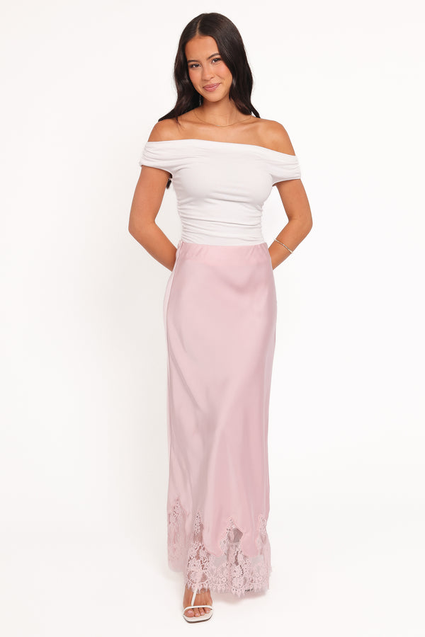 BOTTOMS Alira Lace Trim Midi Skirt - Pale Pink