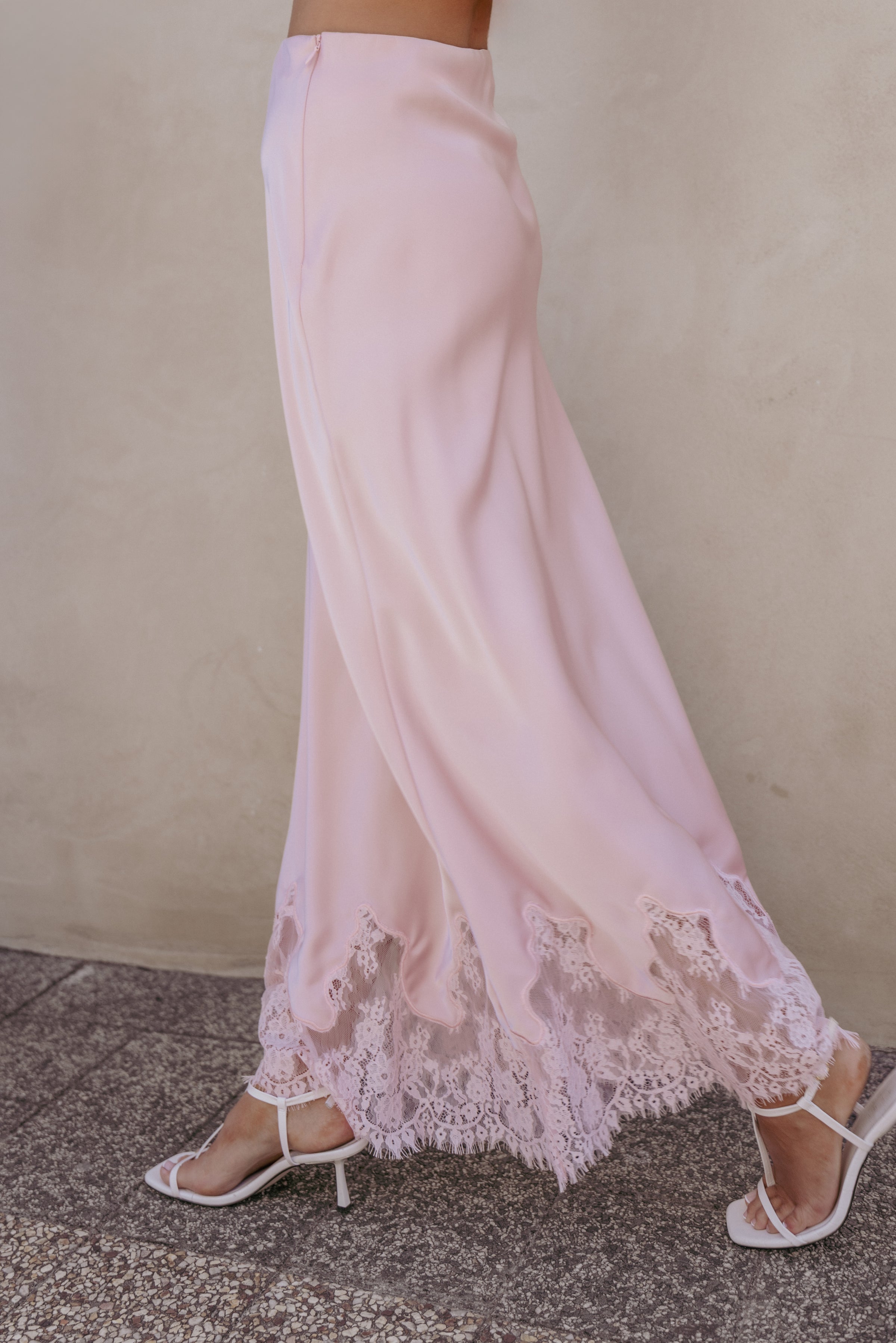 BOTTOMS Alira Lace Trim Midi Skirt - Pale Pink