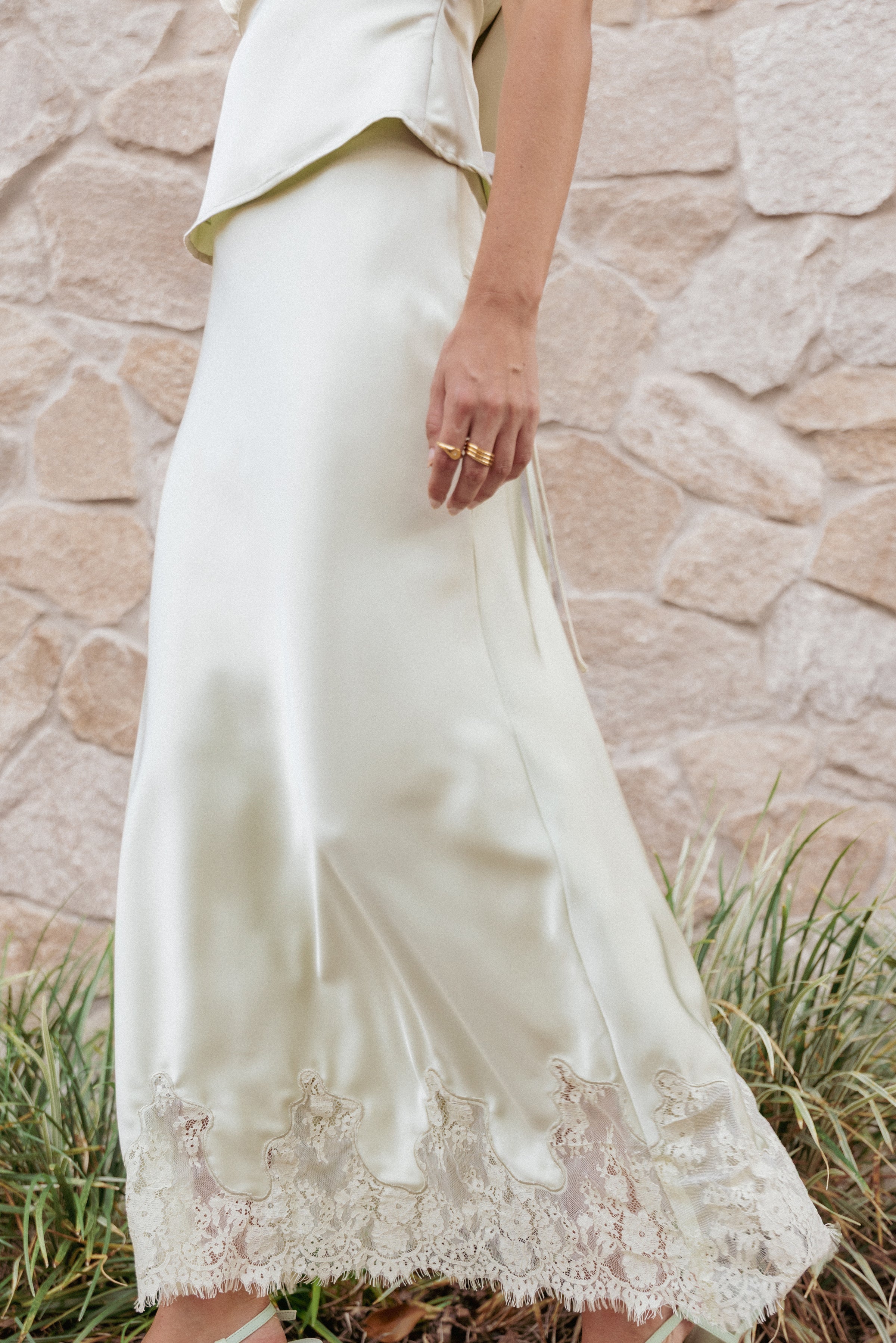 BOTTOMS Alira Lace Trim Midi Skirt - Sage