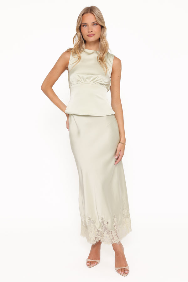 BOTTOMS Alira Lace Trim Midi Skirt - Sage