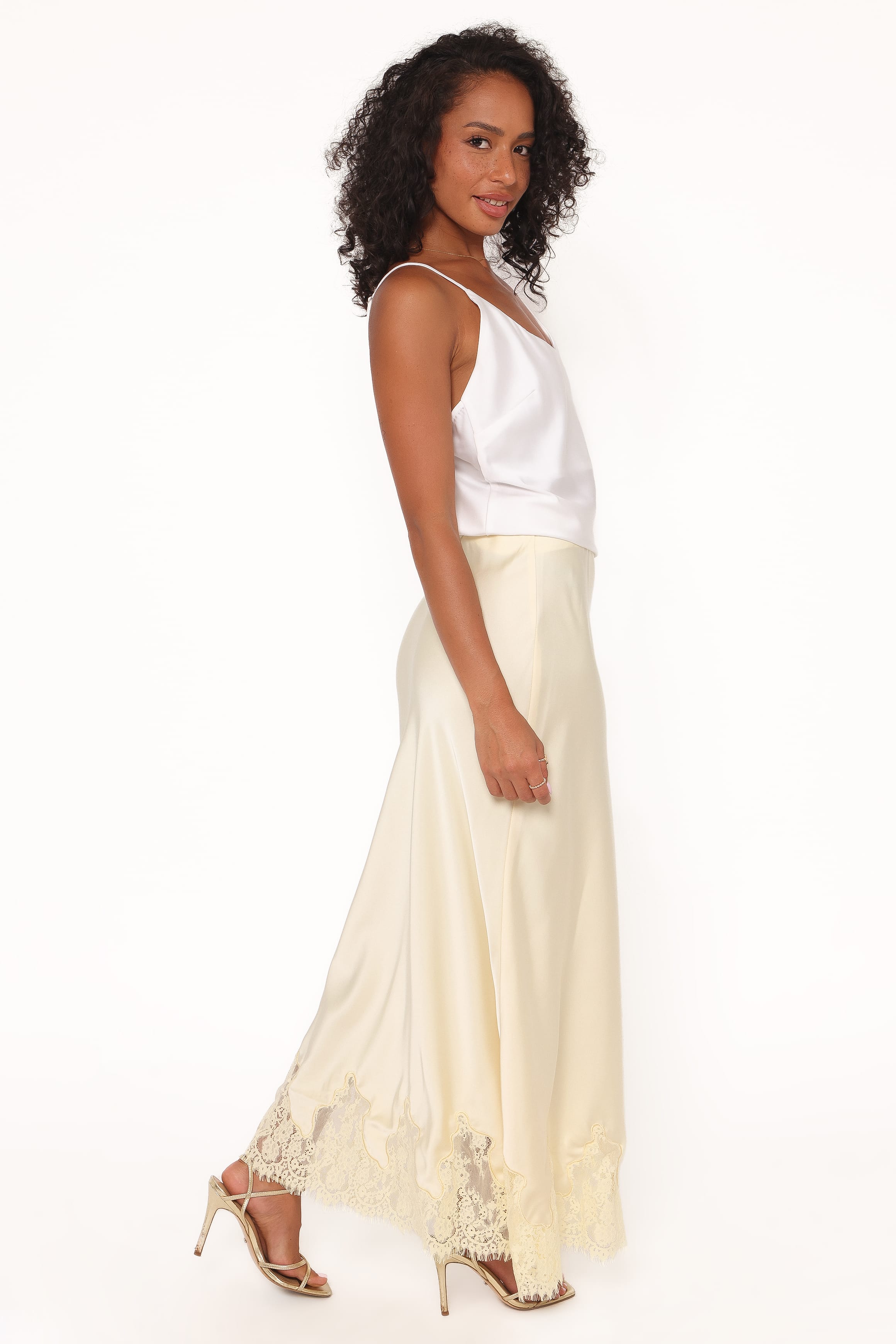 BOTTOMS Alira Lace Trim Midi Skirt - Yellow