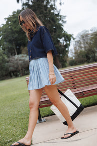 BOTTOMS Amaya Pleated Mini Skirt - Blue Stripe