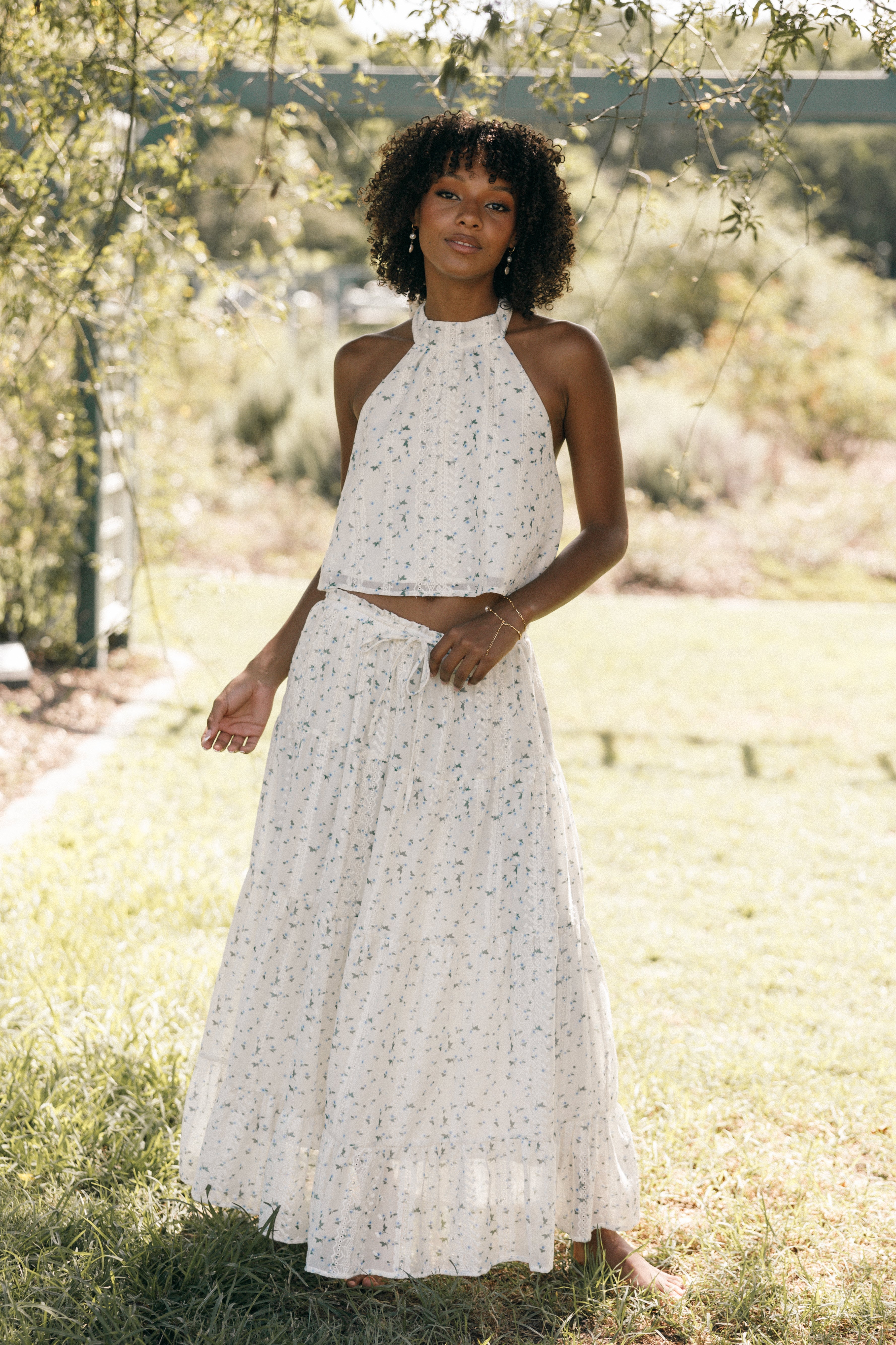 Amberlyn Maxi Skirt Blue Floral Petal Pup