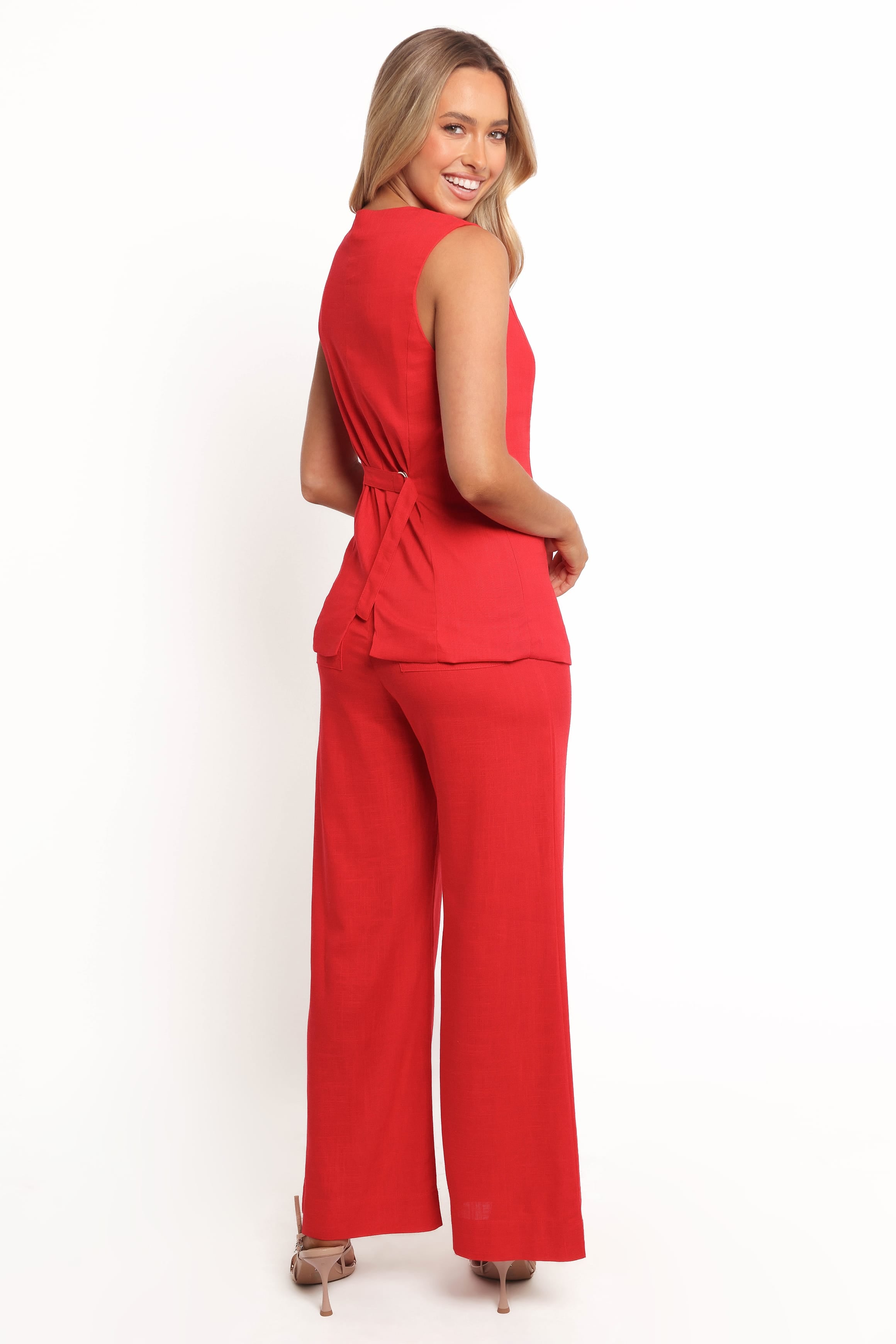 BOTTOMS Amia Linen Blend Pants - Red
