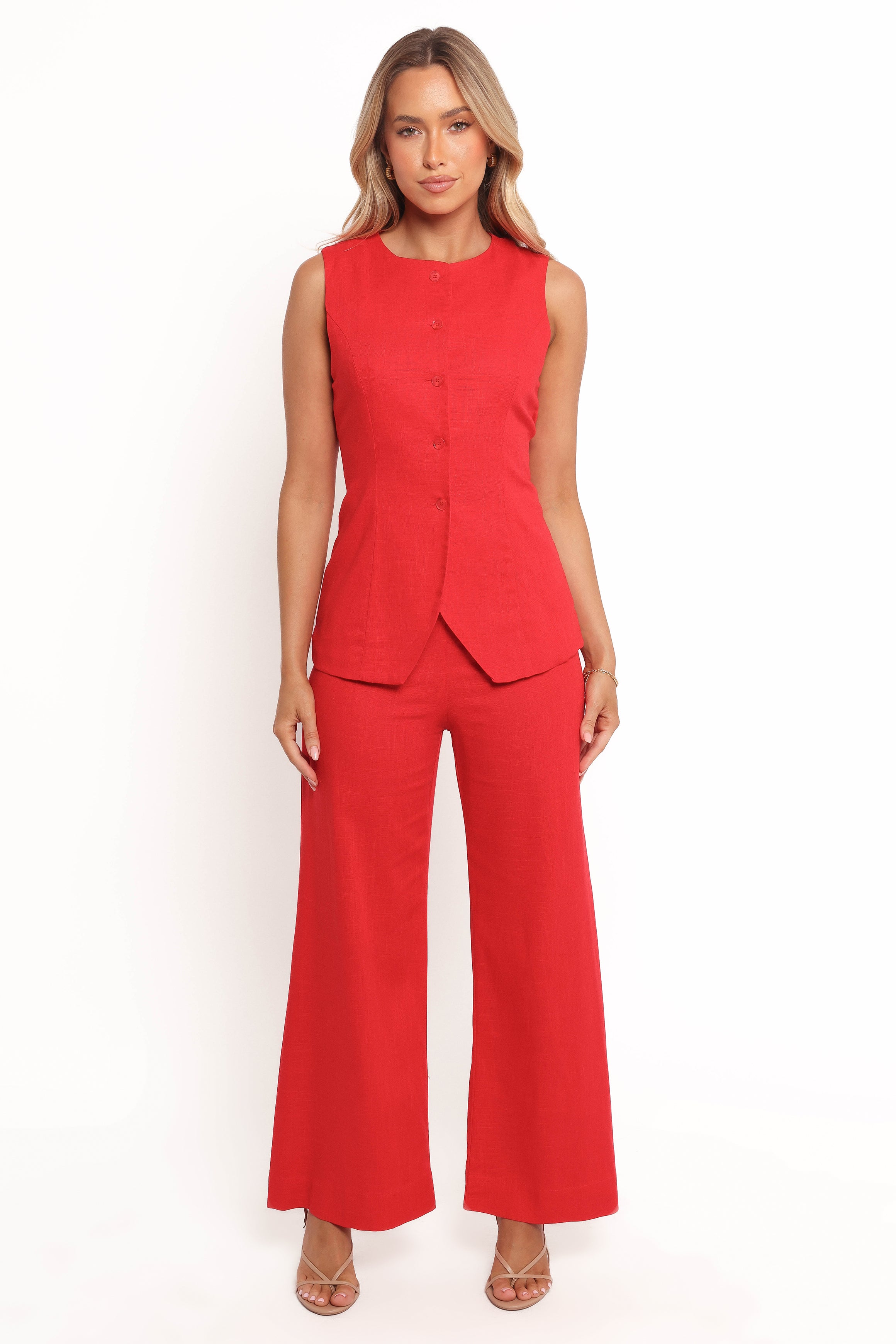 BOTTOMS Amia Linen Blend Pants - Red