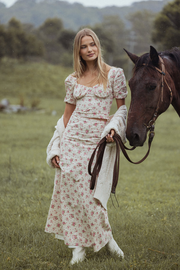 BOTTOMS Annly Maxi Skirt - Red Floral