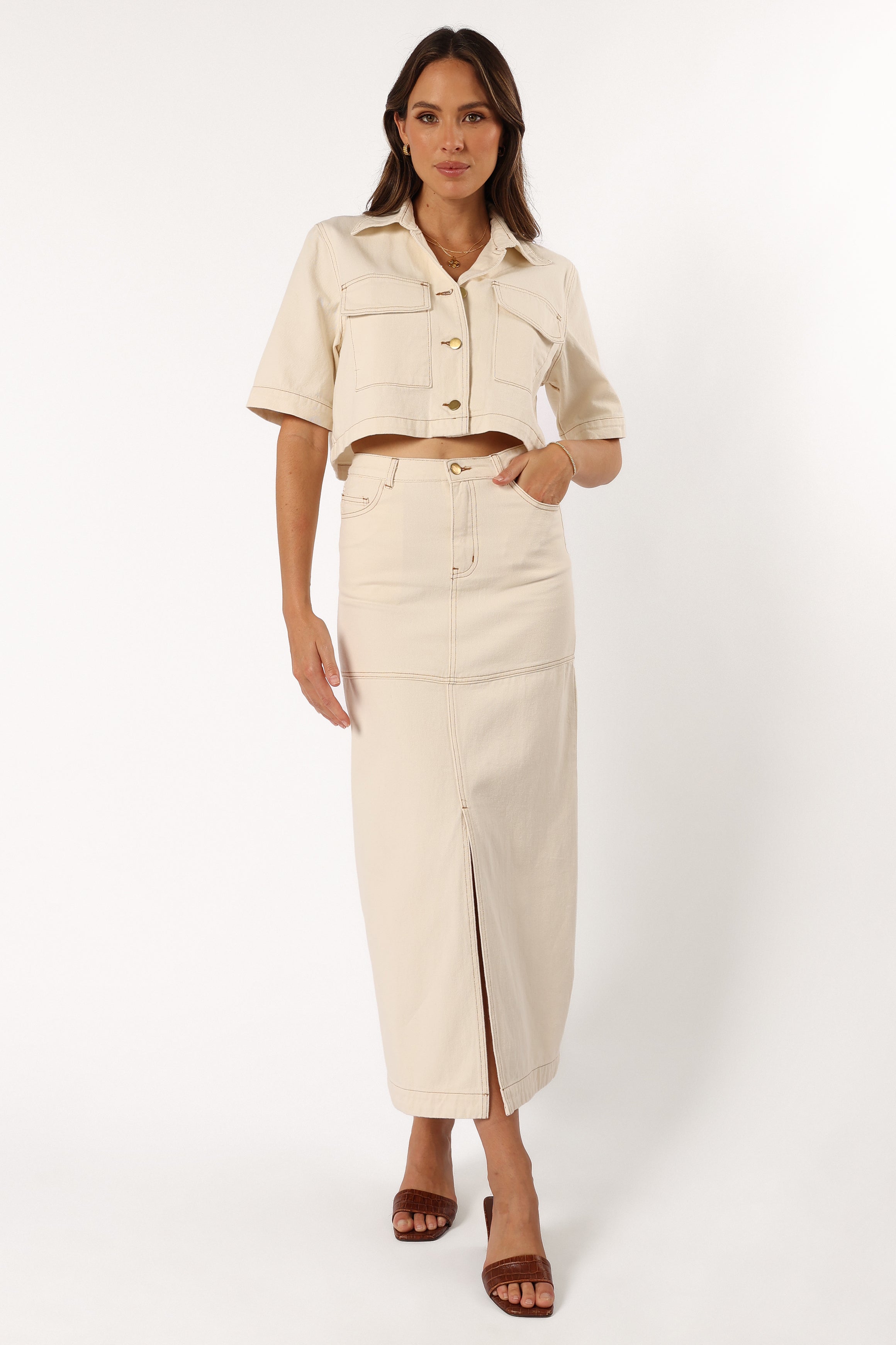 BOTTOMS @Antara Midi Skirt - Sand (Hold for Cool Beginnings)