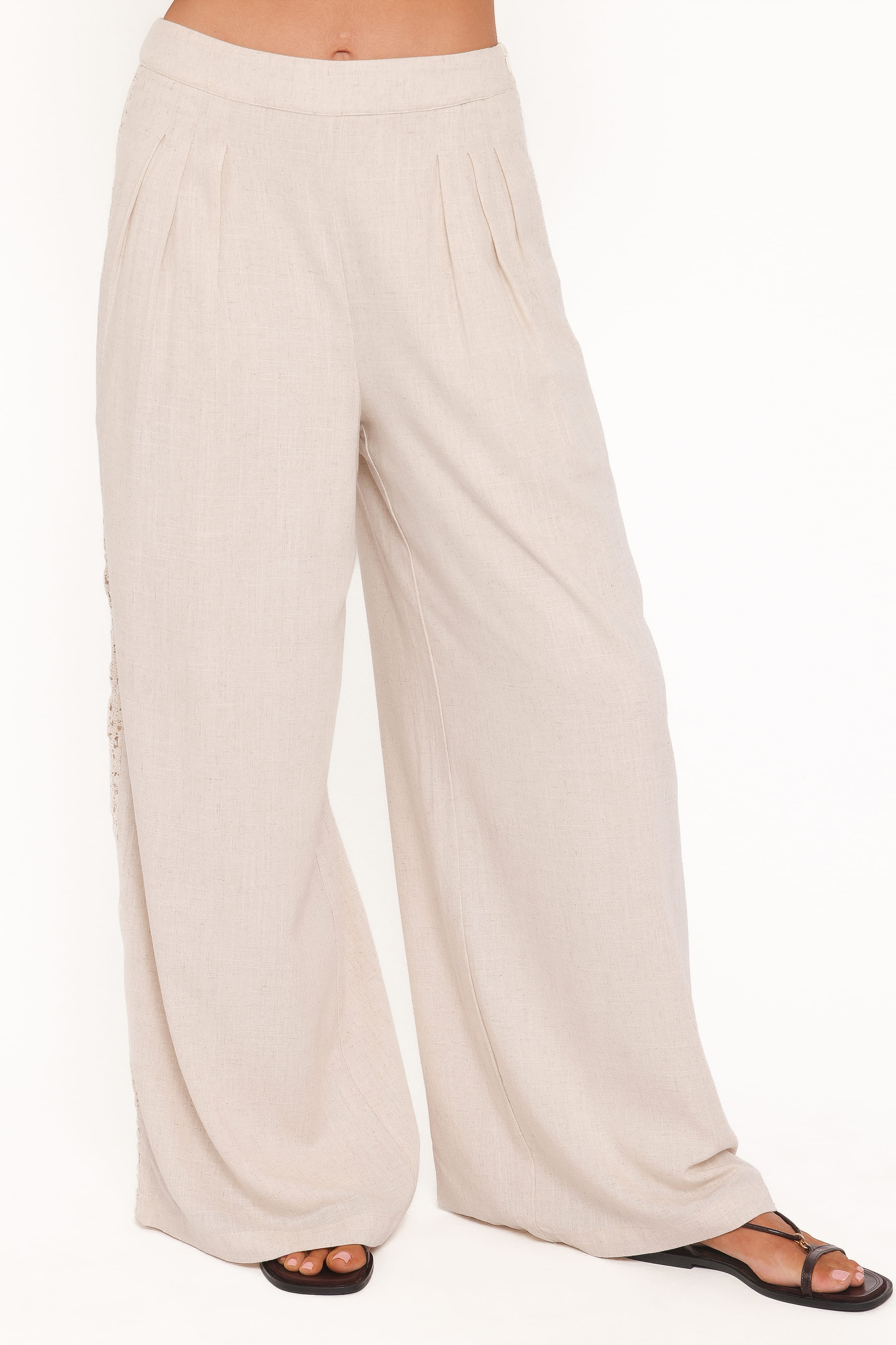 BOTTOMS Arles Wide Leg Pants - Beige Lace