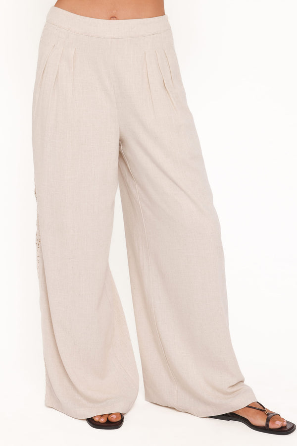BOTTOMS Arles Wide Leg Pants - Beige Lace