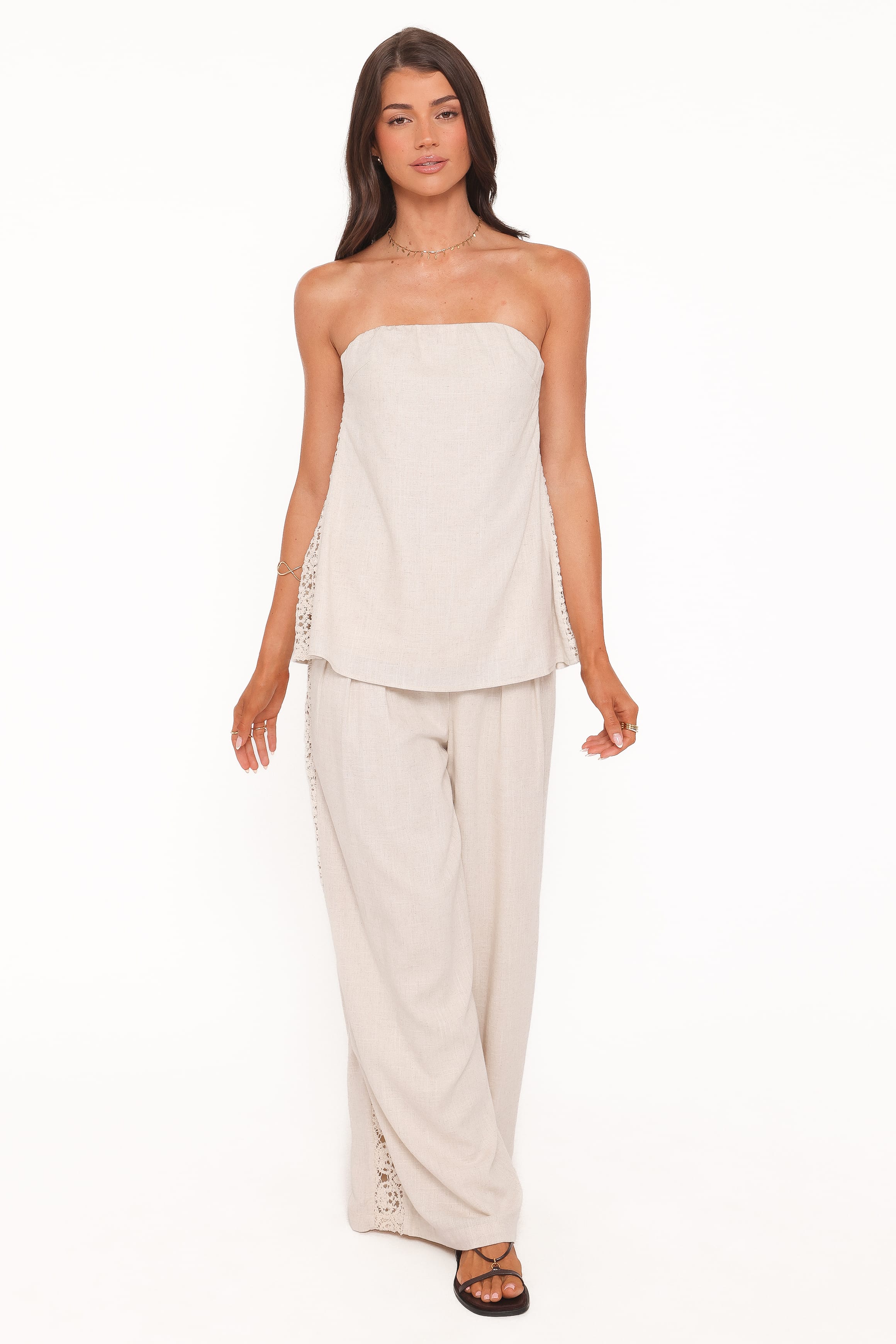 BOTTOMS Arles Wide Leg Pants - Beige Lace