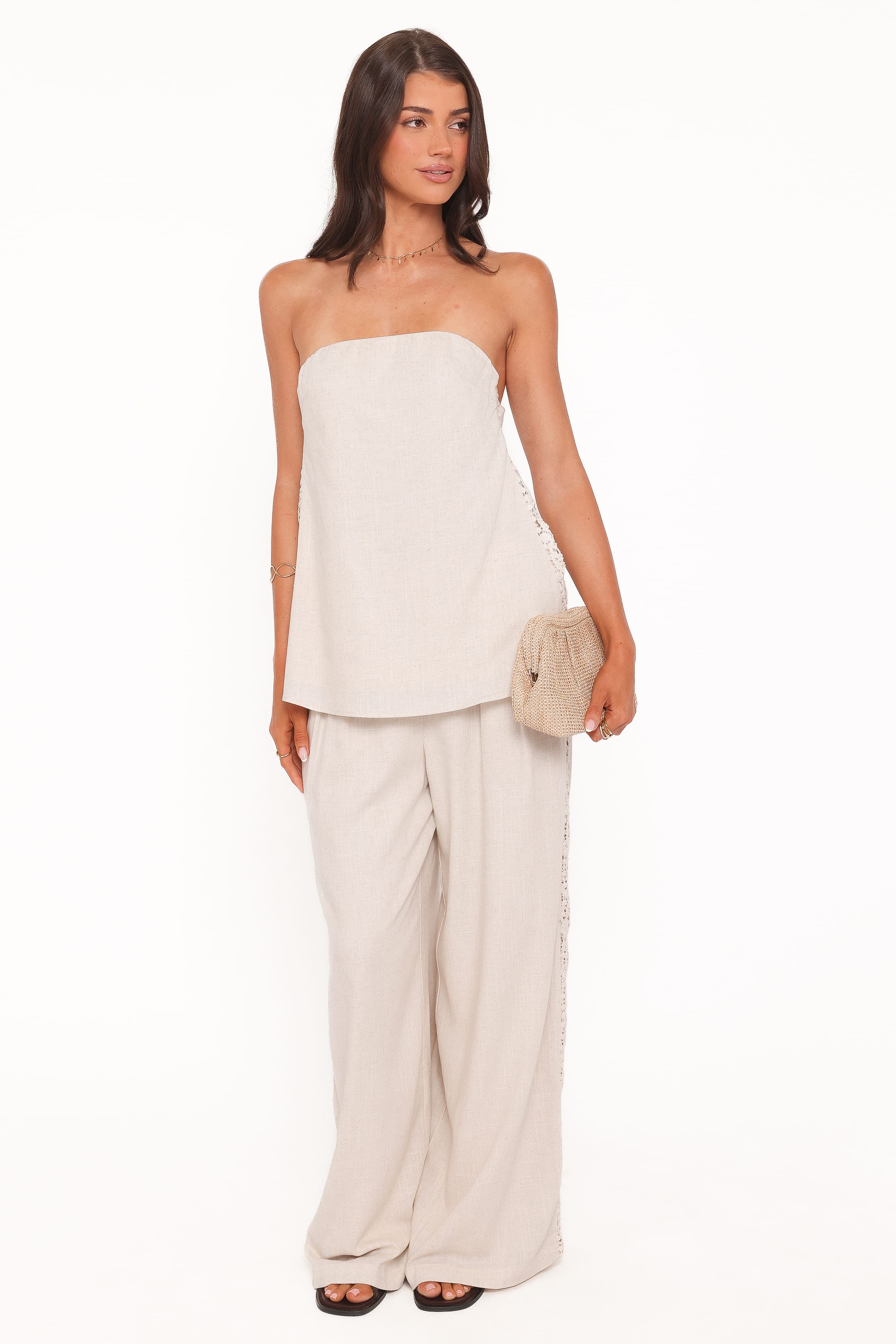 BOTTOMS Arles Wide Leg Pants - Beige Lace