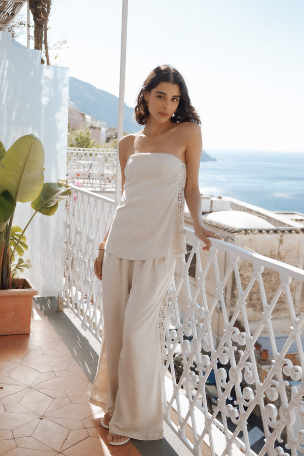 BOTTOMS Arles Wide Leg Pants - Beige Lace