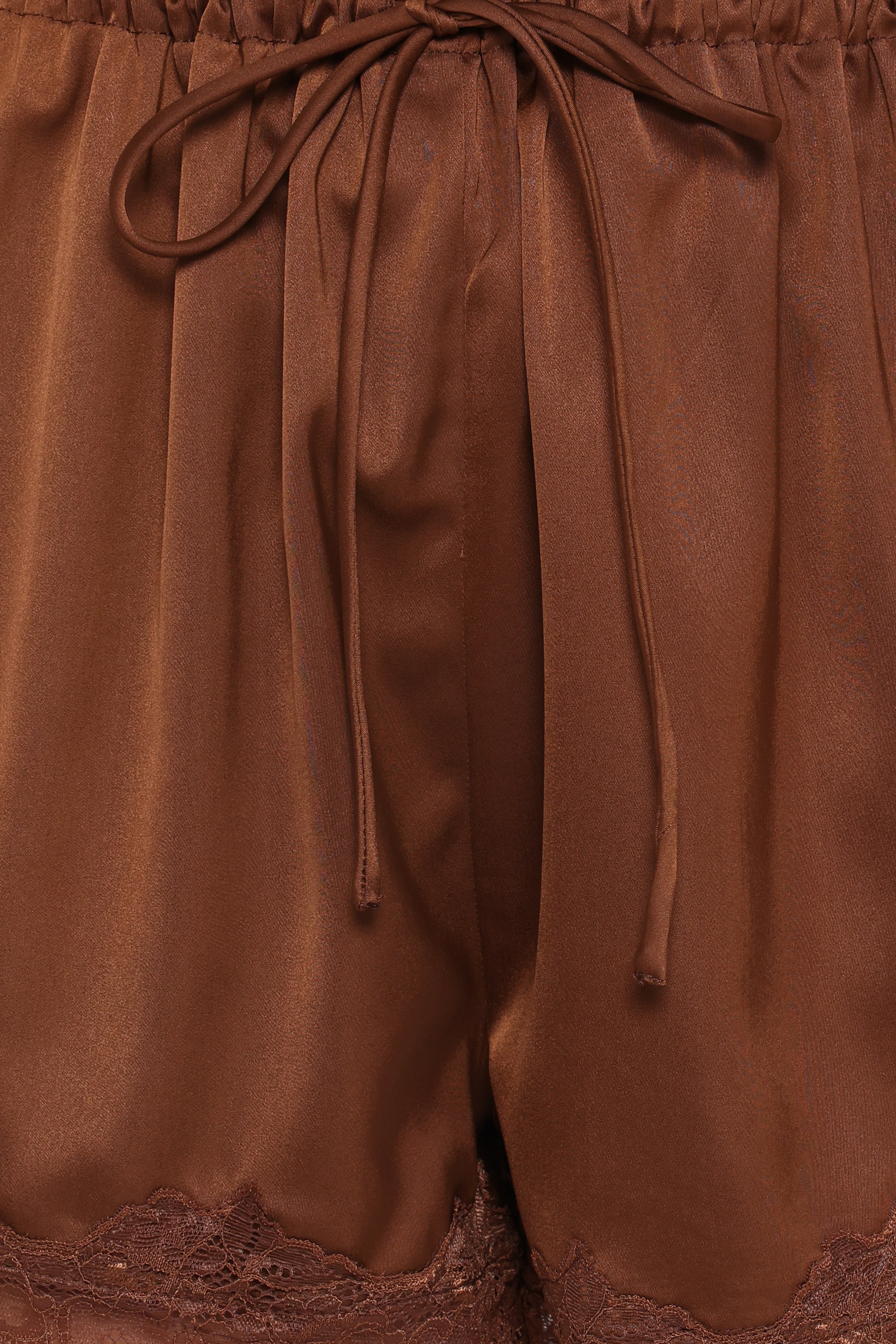 BOTTOMS Arlet Lace Trim Satin Shorts - Chocolate Brown