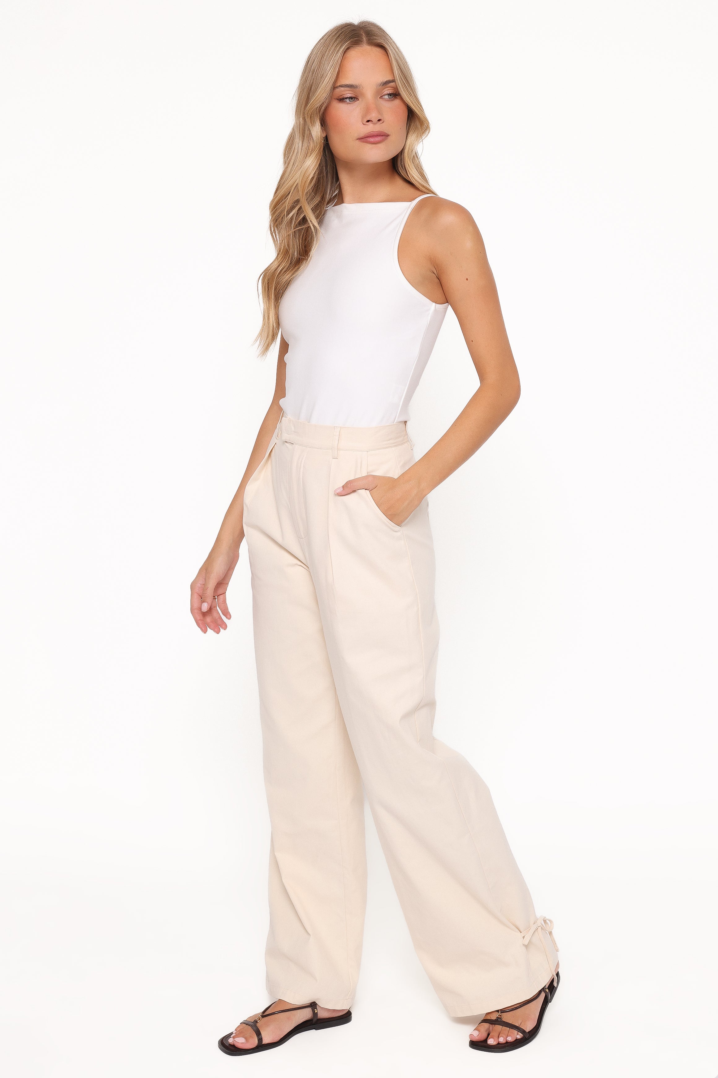 BOTTOMS Asher Tie Detail Tapered Leg Pants - Cream
