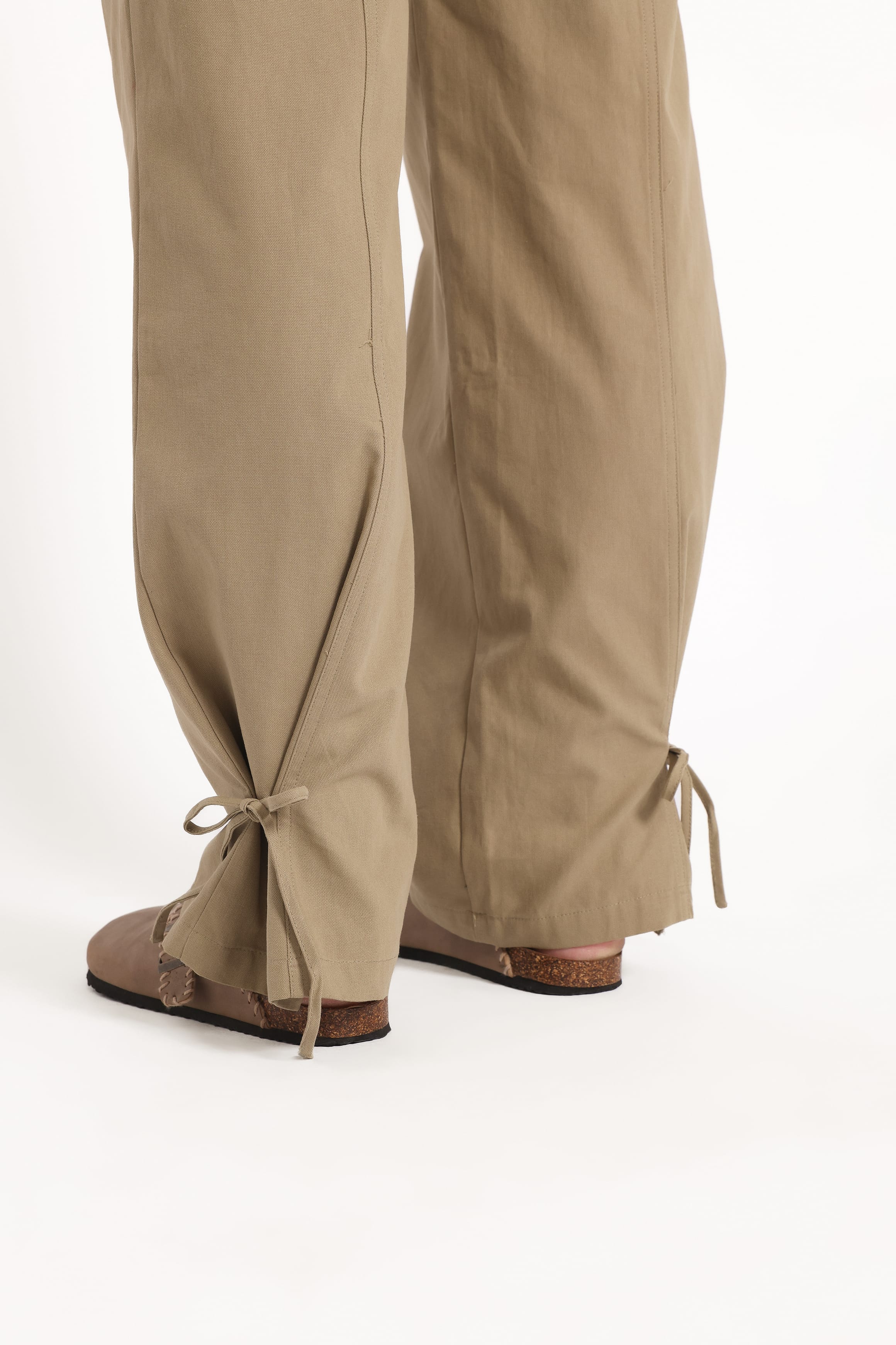 BOTTOMS Asher Tie Detail Tapered Leg Pants - Olive