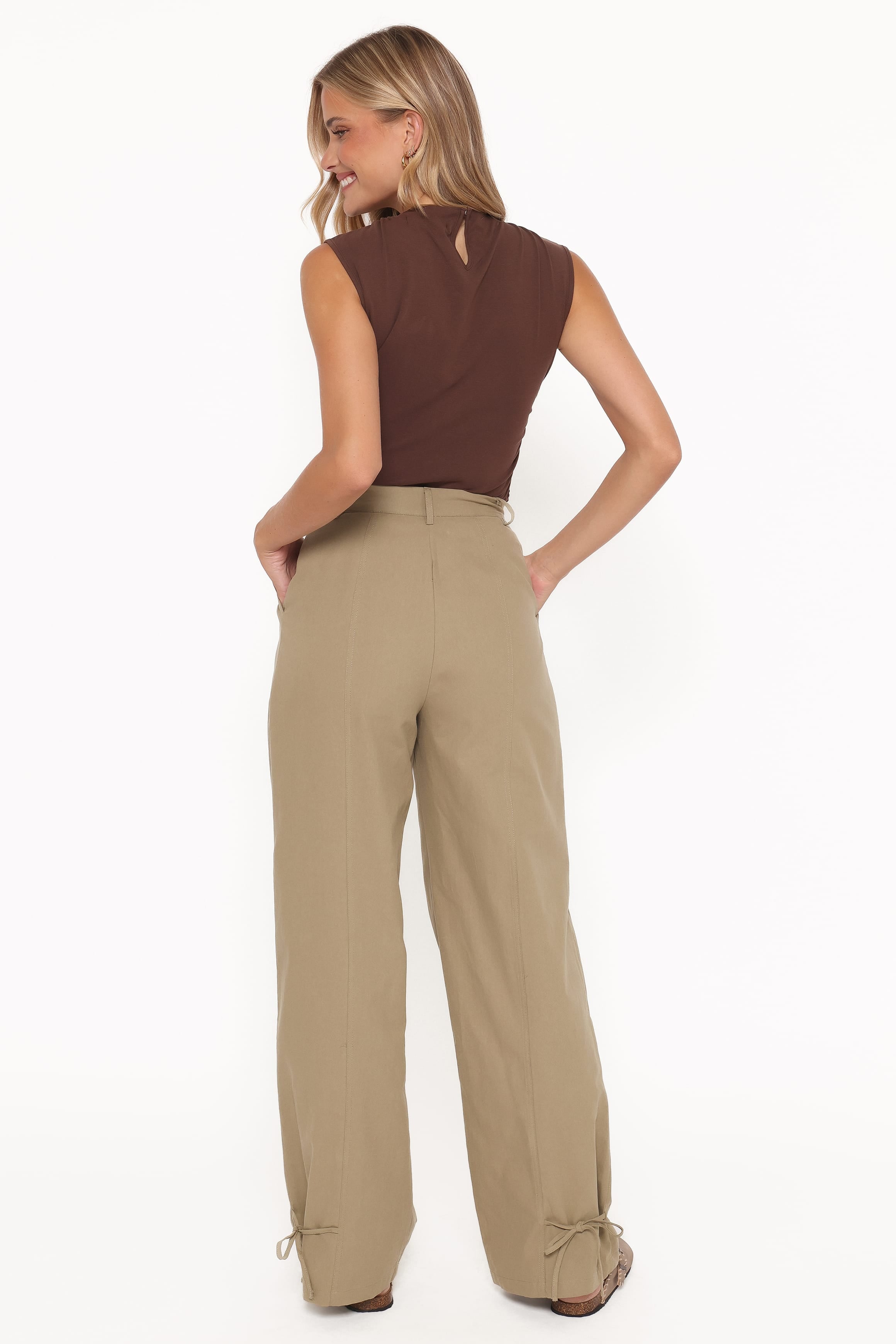 BOTTOMS Asher Tie Detail Tapered Leg Pants - Olive