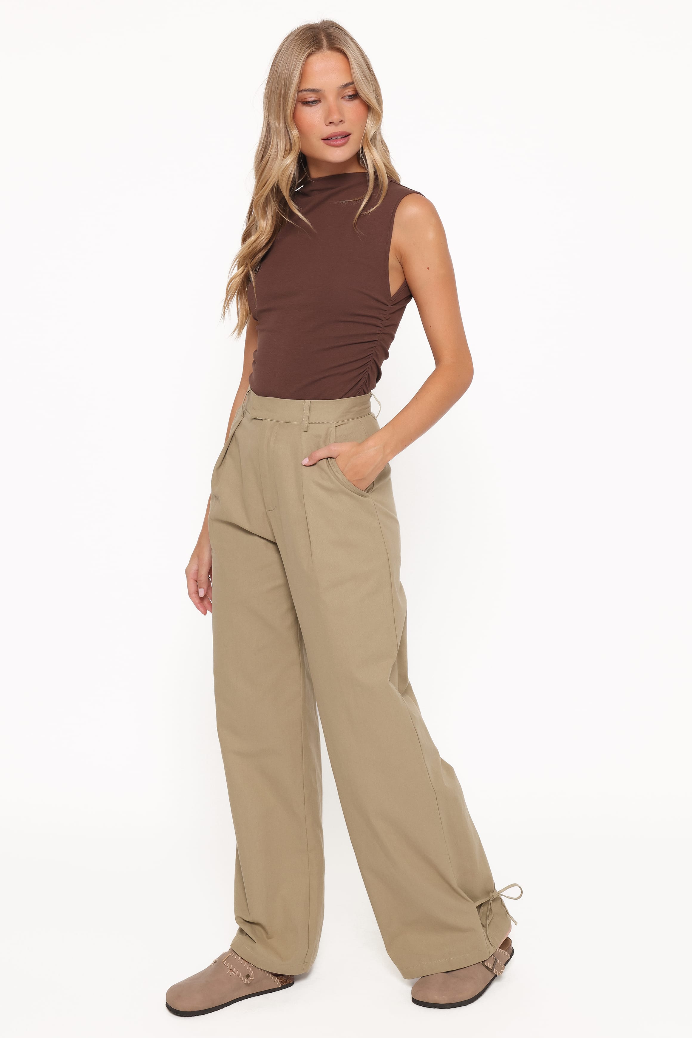BOTTOMS Asher Tie Detail Tapered Leg Pants - Olive