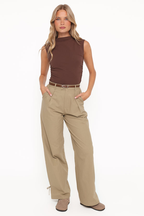 BOTTOMS Asher Tie Detail Tapered Leg Pants - Olive