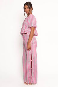 BOTTOMS Ashton Tie Detail Pant - Pink Green Stripe