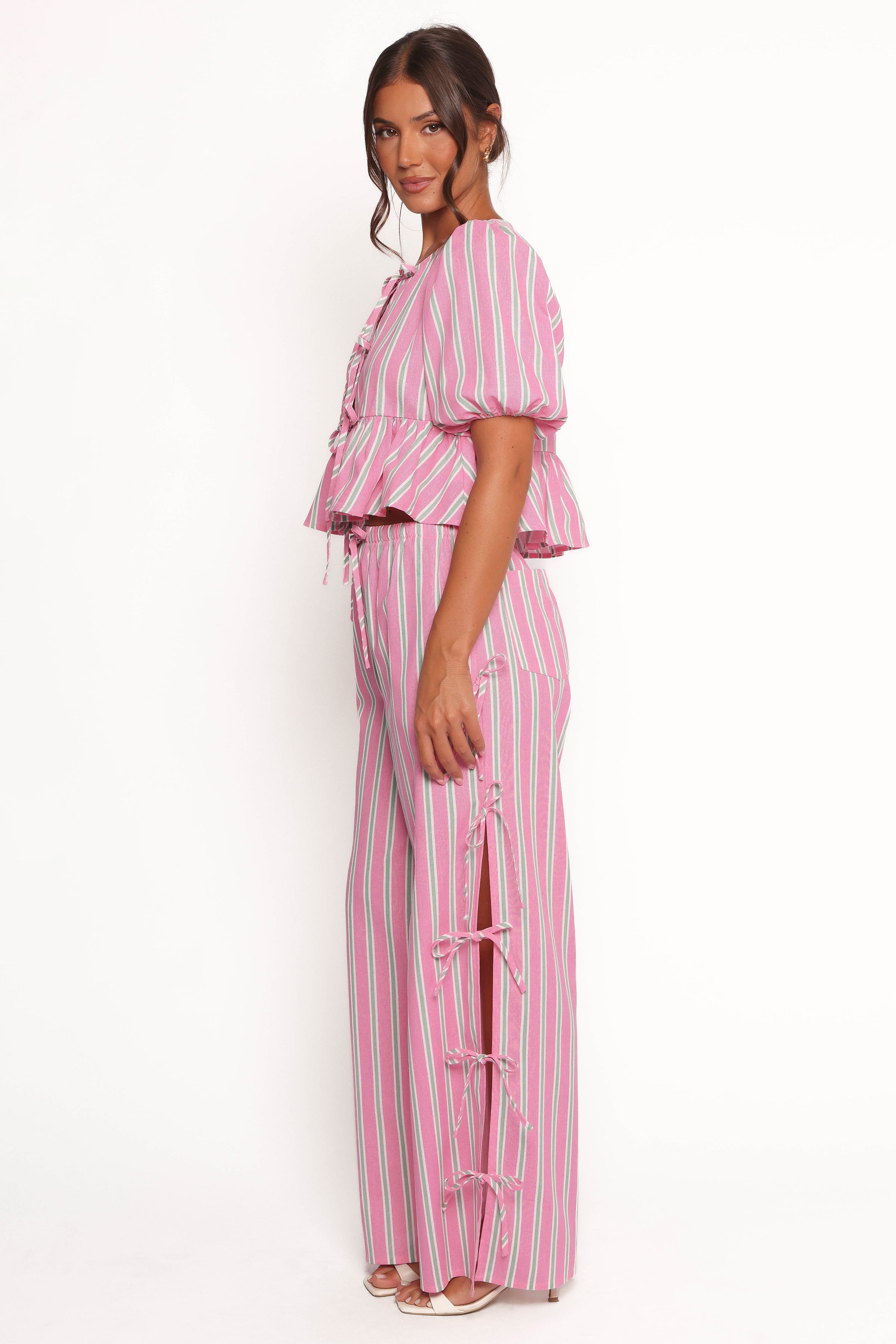BOTTOMS Ashton Tie Detail Pant - Pink Green Stripe