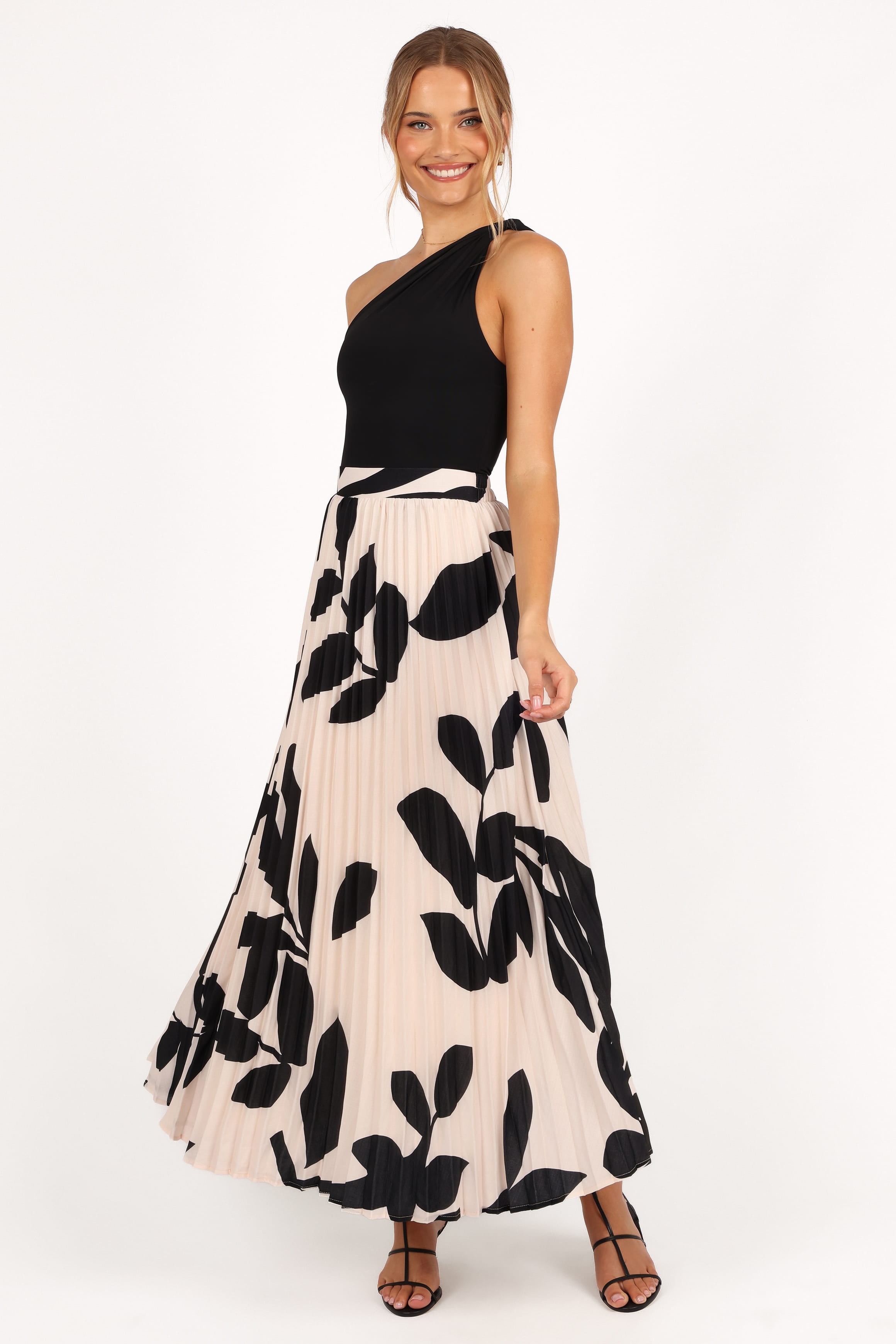 BOTTOMS Aurora Pleated Maxi Skirt - Cream Black Floral