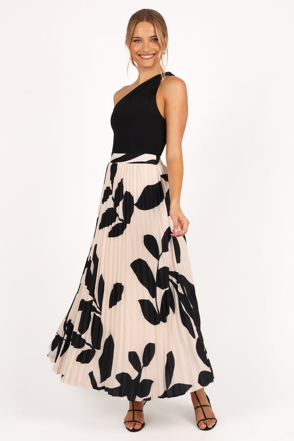 BOTTOMS Aurora Pleated Maxi Skirt - Cream Black Floral