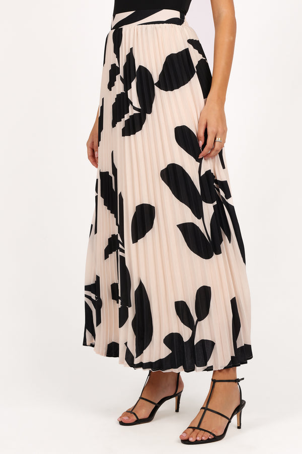 BOTTOMS Aurora Pleated Maxi Skirt - Cream Black Floral